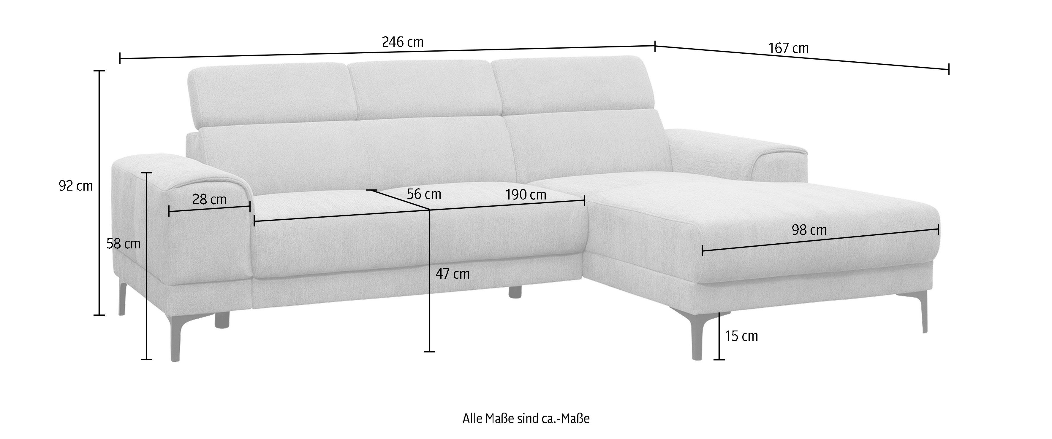 3 stellbar im fashion - Sitztiefenverstellung, sofa Ecksofa wahlweise frei Kopfstützen, Raum exxpo Ophelia,