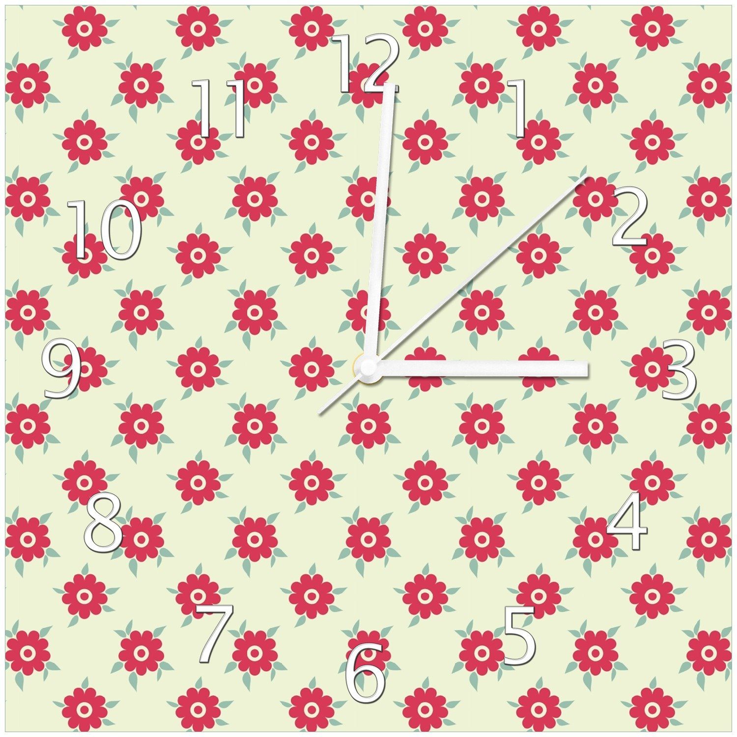 Wallario Wanduhr Muster mit Blüten und Blättern (Glasuhr)