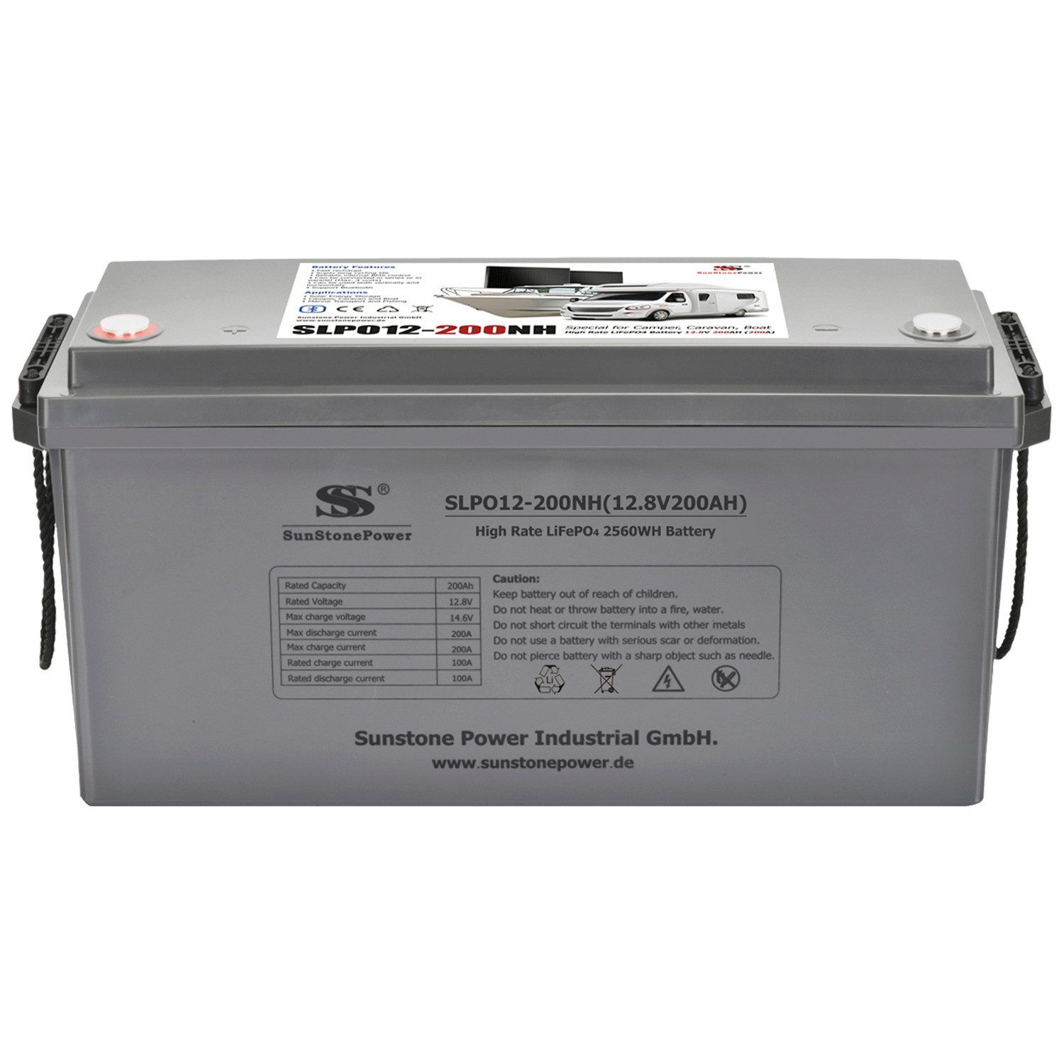 Sunstone Power 12V 200AH LiFePO4 Batterie High-Rate Energiespeicher für WOMO RV Solarakkus 200000 mAh (12 V), Bluetooth