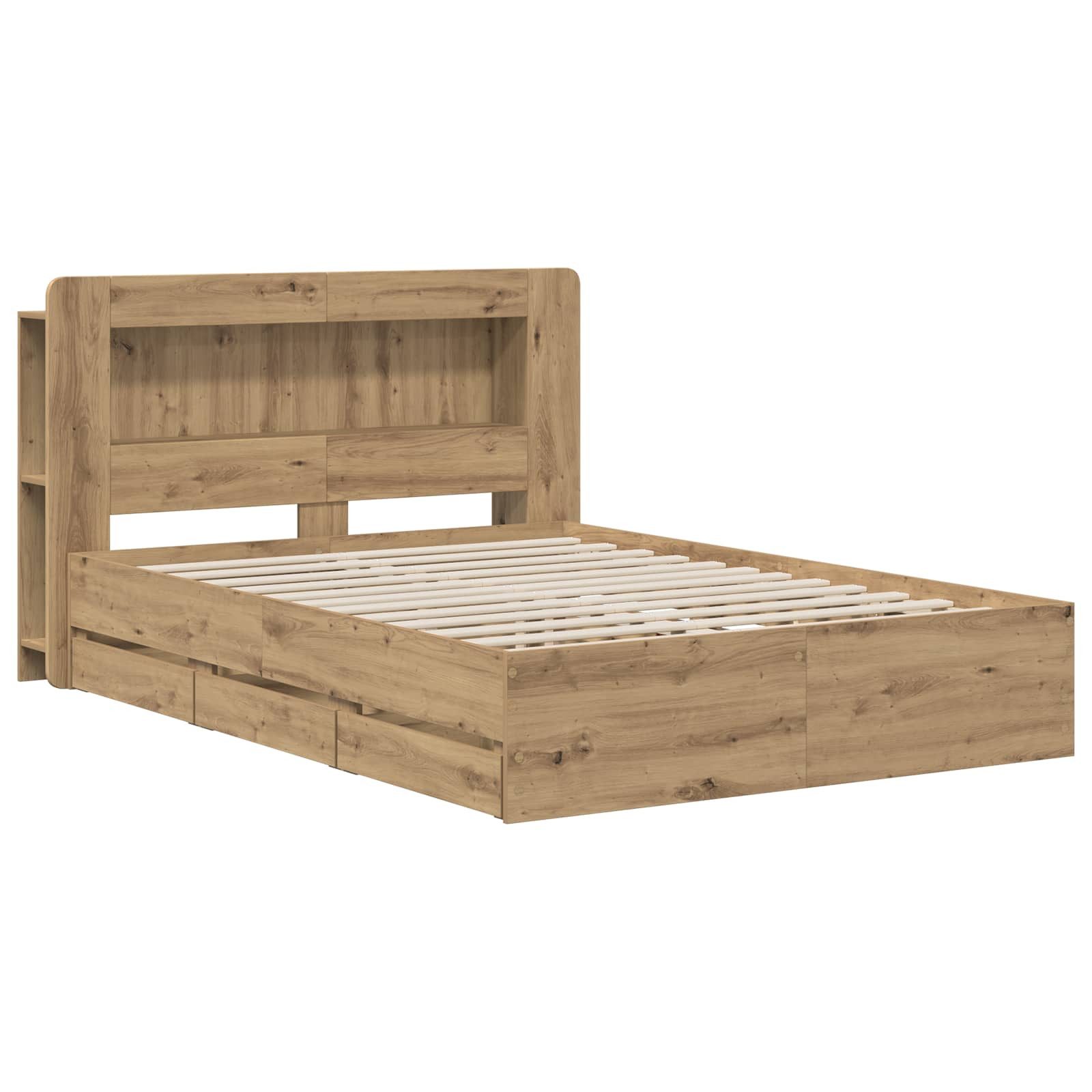 vidaXL Bett Bettgestell mit Stauraum und Kopfteil Artisan-Eiche (1-tlg)