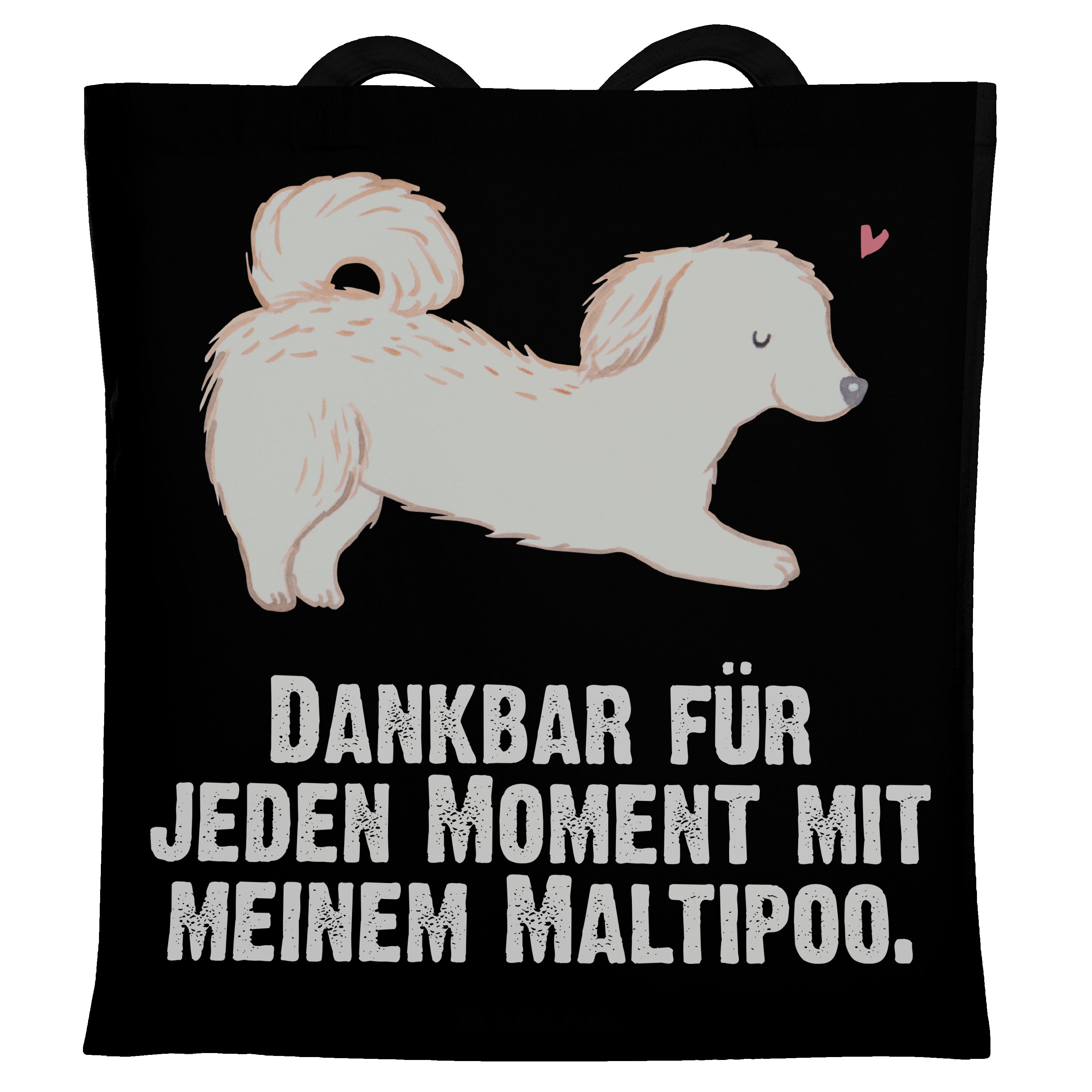 Tragetasche (1-tlg) Mrs. & Schwarz - - Maltipoo Geschenk, Jutebeutel, Mr. Moment Stoffbeutel, Panda Hund,