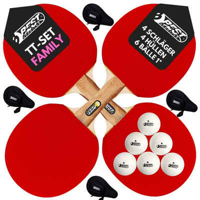 Best Sporting Tischtennisschläger Set FAMILY - 4 Schläger, 4 Taschen und 1* Tischtennisbälle (9-teiliges wertiges Tischtennis Set I Tischtennissets I Table Tennis Racket)