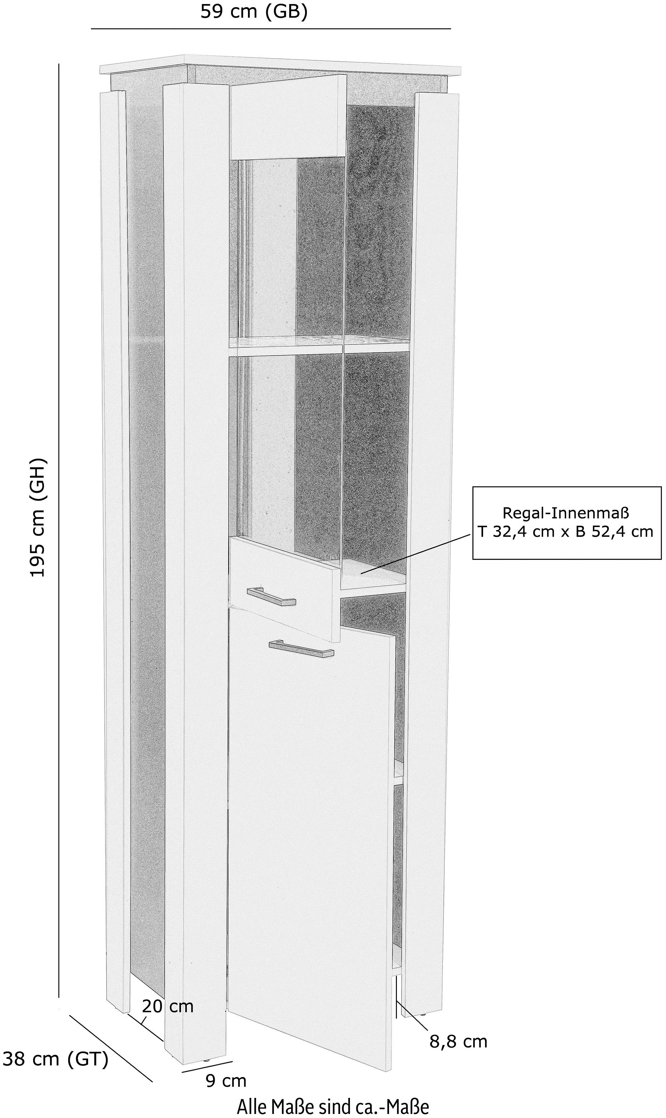 hell/Schwarz Zinneiche mit HELA Winkelstollen Vitrine DENVER