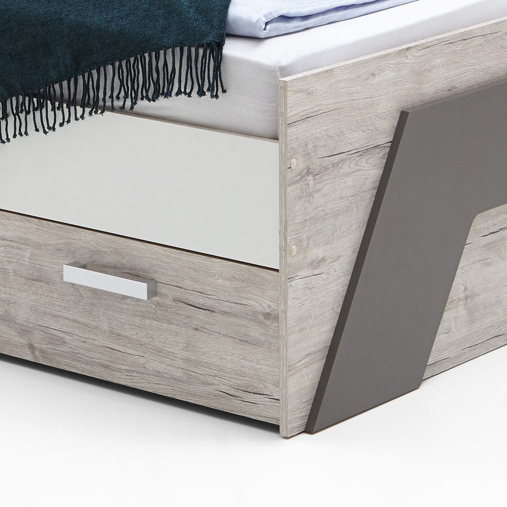 Lomadox Jugendbett LEEDS-10, Sandeiche Nb./weiß/Lava 96x69,5x204,5 cm günstig online kaufen