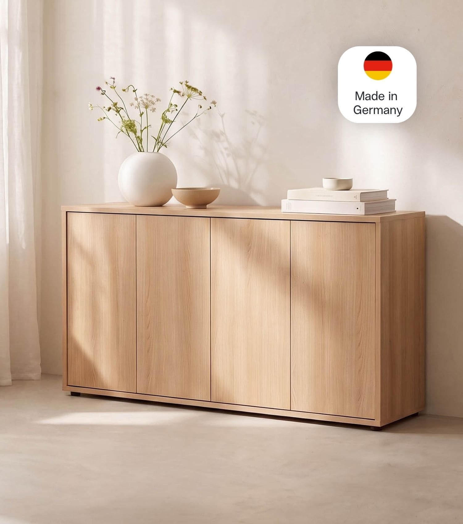 mokebo Sideboard 'Horizon' Holz Kommode Push-to-Open Türen Schrank (73x136 cm, mit Einlegeböden), Made in Germany, Kommode, Beistellschrank, Anrichte in Eiche