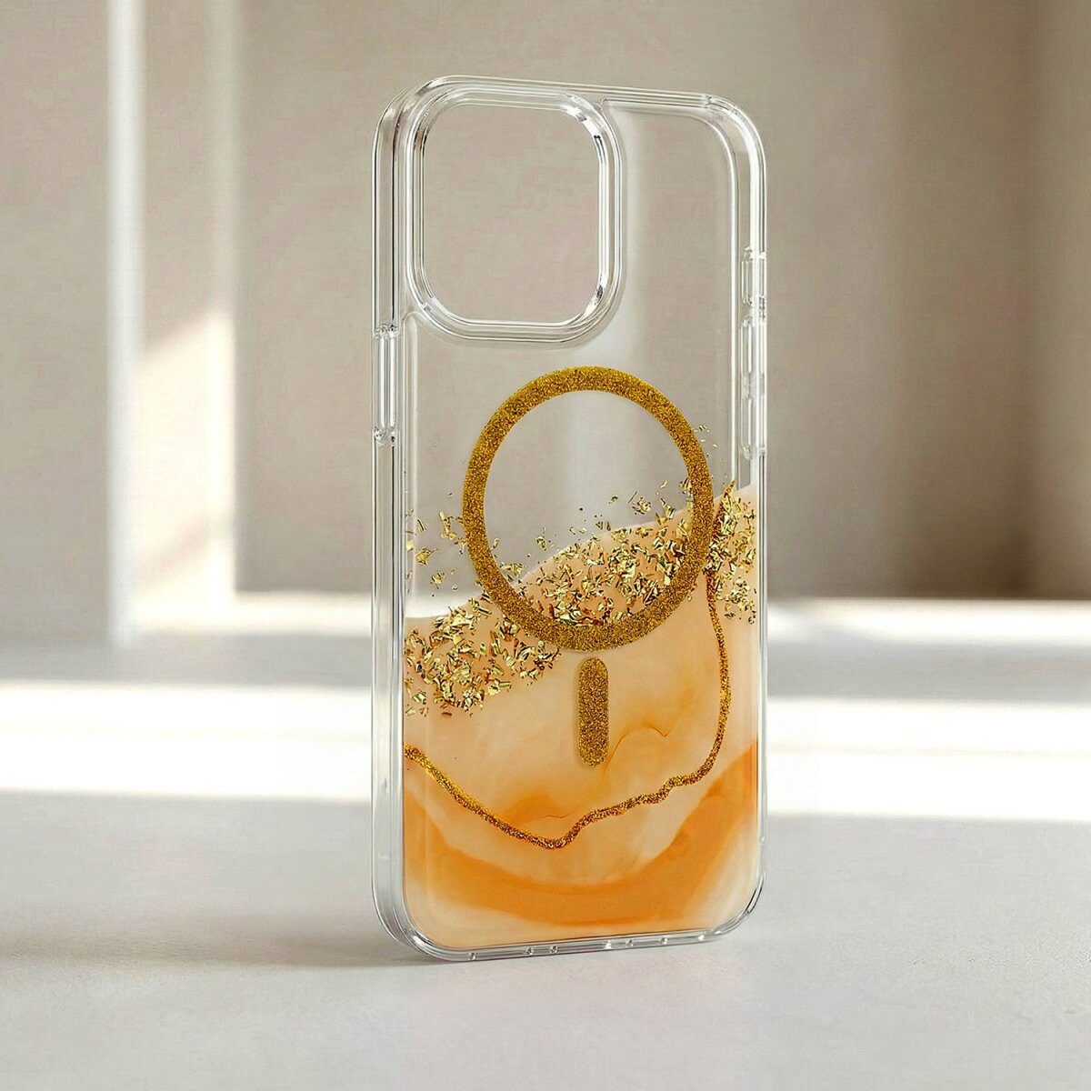 COFI 1453 Handyhülle Epoxy Mag kompatibel mit Apple iPhone 17 Pro Orange mit Magnetring 6,3, Glänzende Epoxyschicht mit 3D Tiefeneffekt