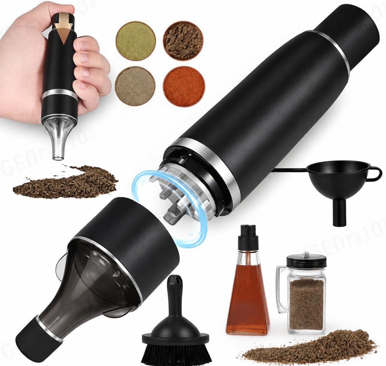VEKROBOT Kaffeemühle Druck Zerkleinerer aus Kunststoff abnehmbar für einhändige Bedienung, Tragbare manuelle Gewürzmühle mit Edelstahlklinge