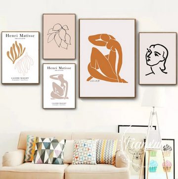 TPFLiving Kunstdruck (OHNE RAHMEN) Poster - Leinwand - Wandbild, Abstrakte Frauenmotive von Henri Matisse, Farbe (Leinwand Wohnzimmer, Leinwand Bilder, Kunstdruck), Farben: braun, beige, weiß, orange, rosa - Größe: 13x18cm