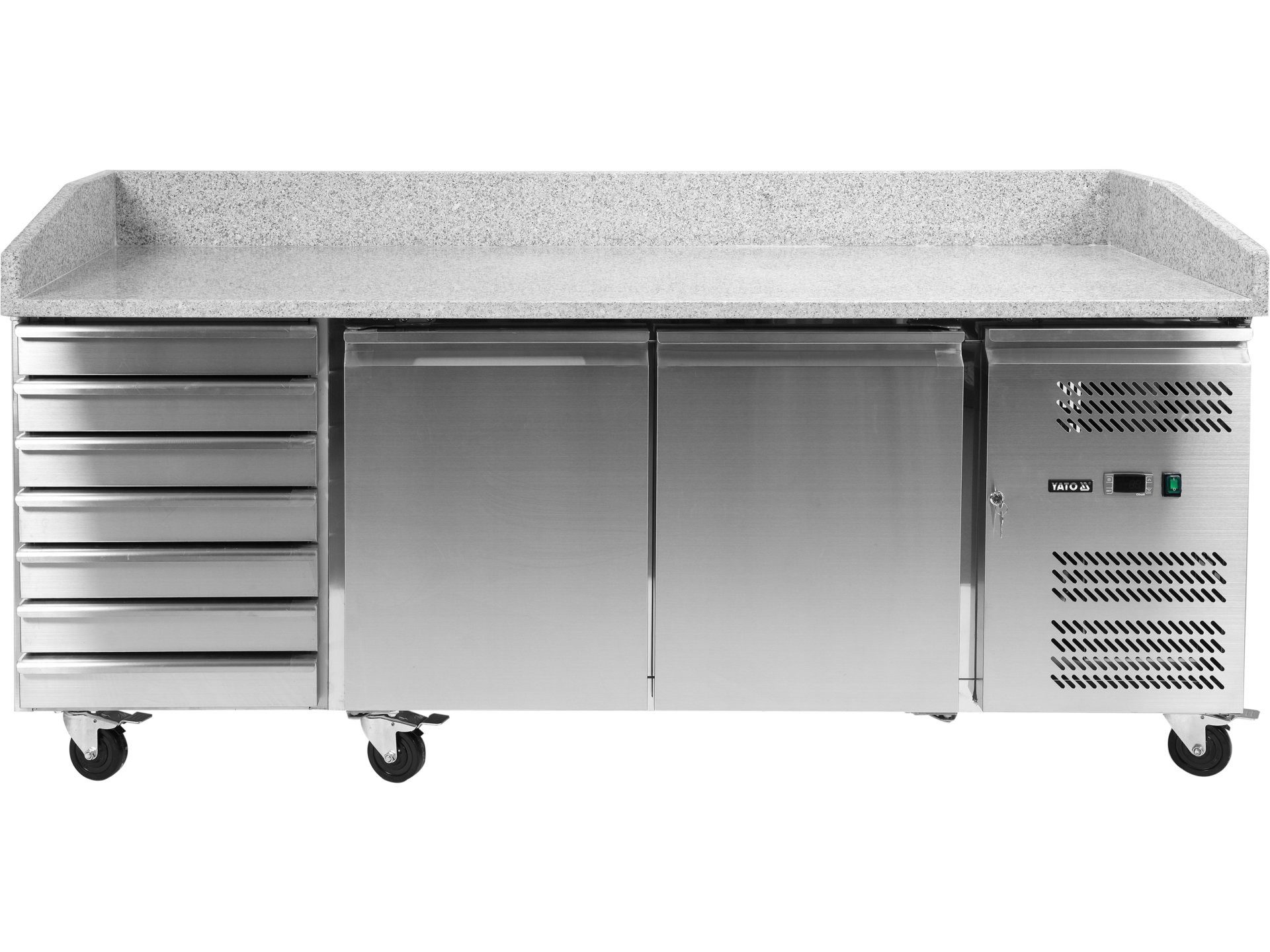 Yato Arbeitstisch Pizzakühltisch Granitarbeitsplatte, Temperatur -2 bis +8˚C, 215W, 580L (Granit, Granit)