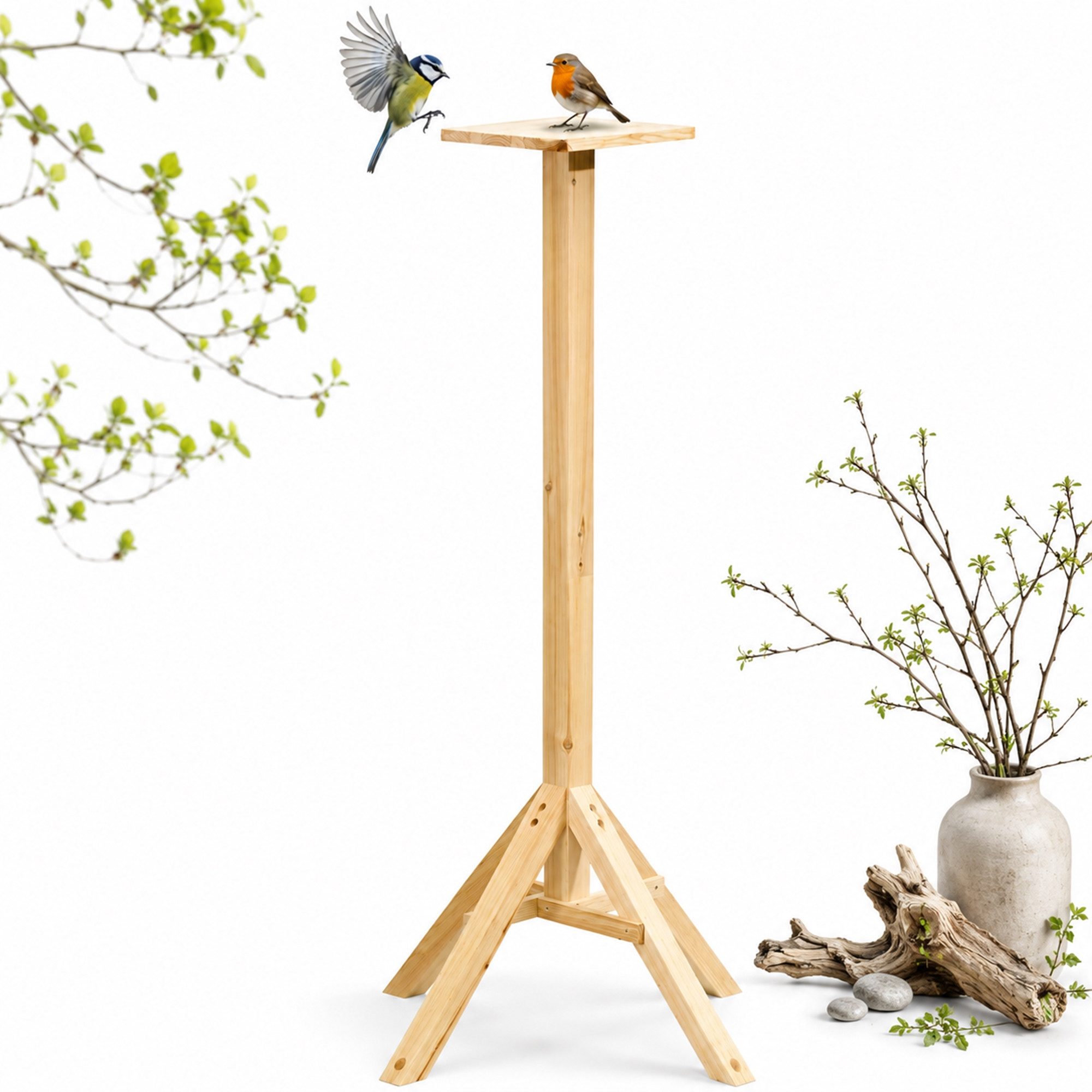 Mucola Vogelhausständer Vogelhausständer Ständer Vogelhaus Futterhaus Vogelhäuschen Holz 1,05m, Zubehör für Vogelhäuser, unbehandelt