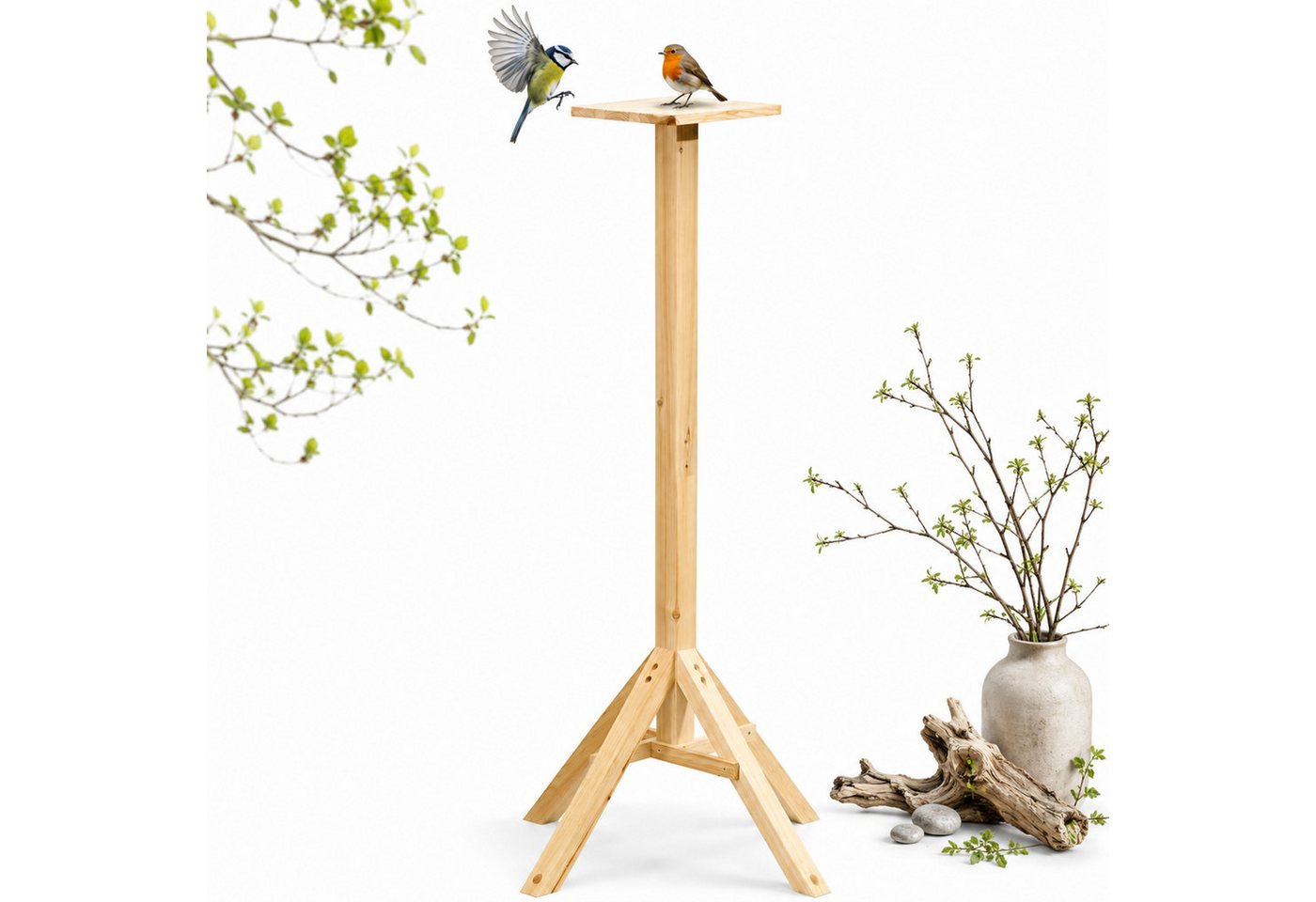 Mucola Vogelhausständer Vogelhausständer Ständer Vogelhaus Futterhaus Vogelhäuschen Holz 1,05m, Zubehör für Vogelhäuser, unbehandelt