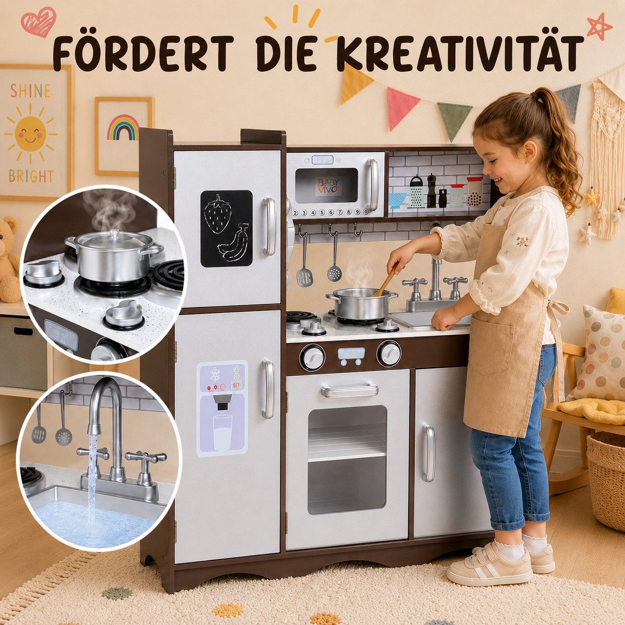Baby Vivo Spielküche Kinderküche aus Holz - Toni in Braun