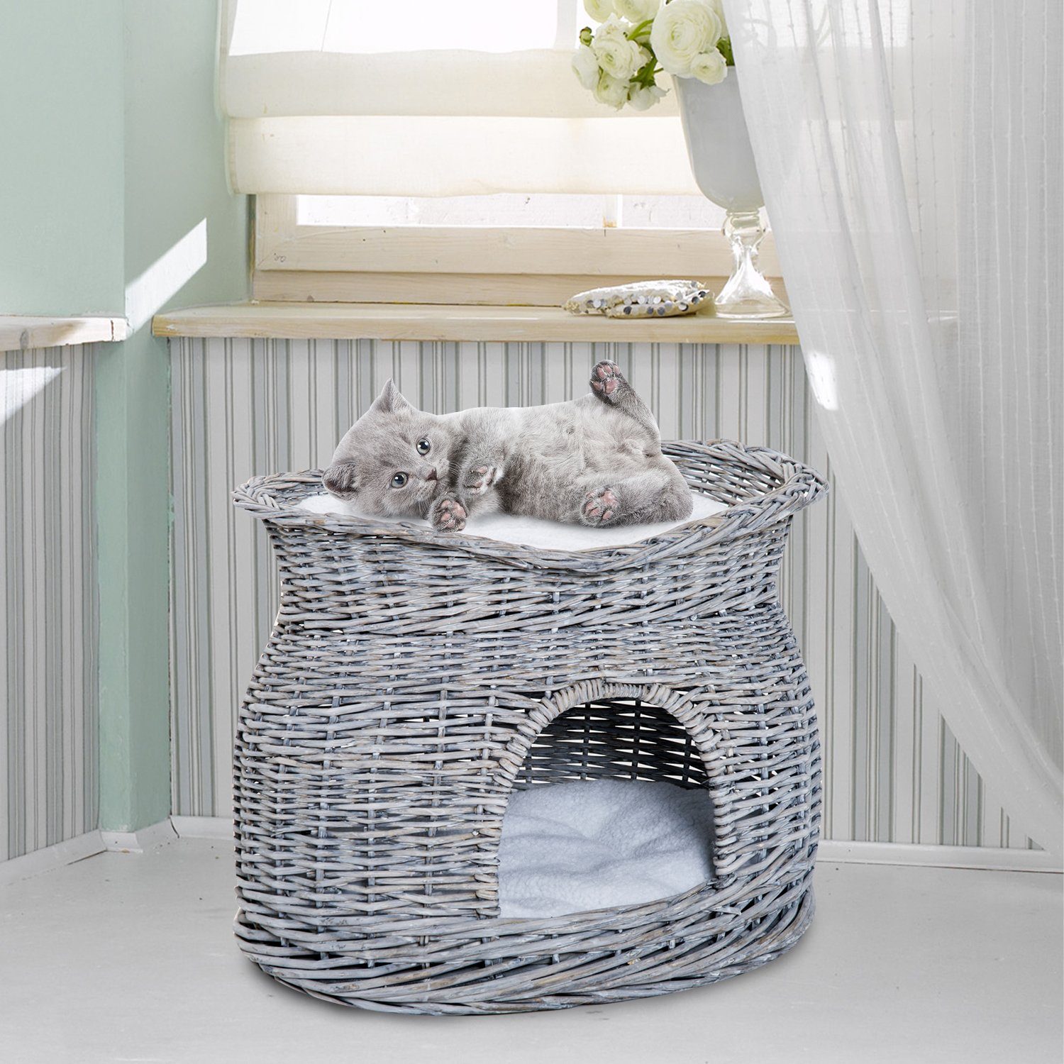 PawHut Tierhaus Katzenhaus mit Liegedach Haustierbett günstig online kaufen