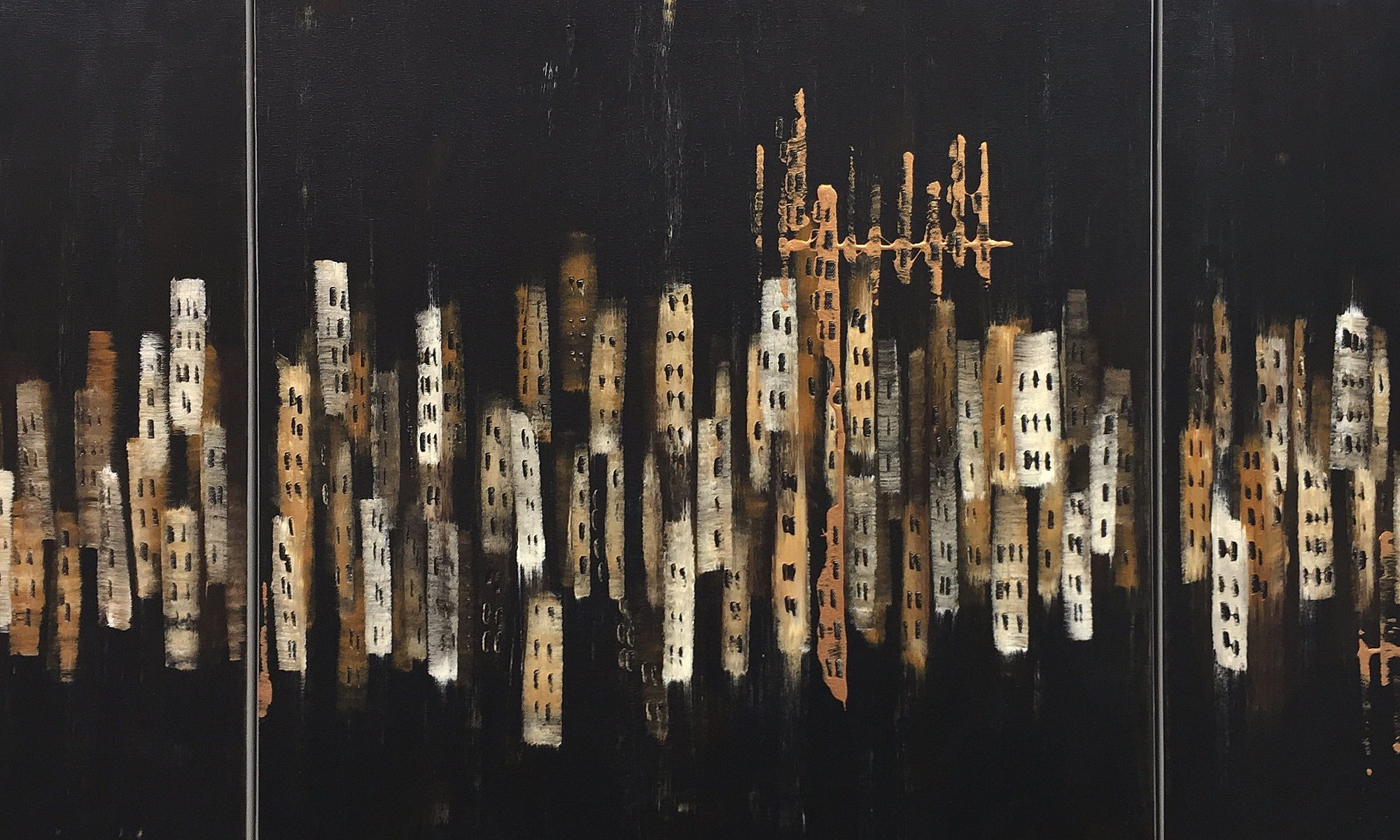 WandbilderXXL Gemälde Golden Nights 180 x 80 cm, Abstraktes Gemälde, handgemaltes Unikat