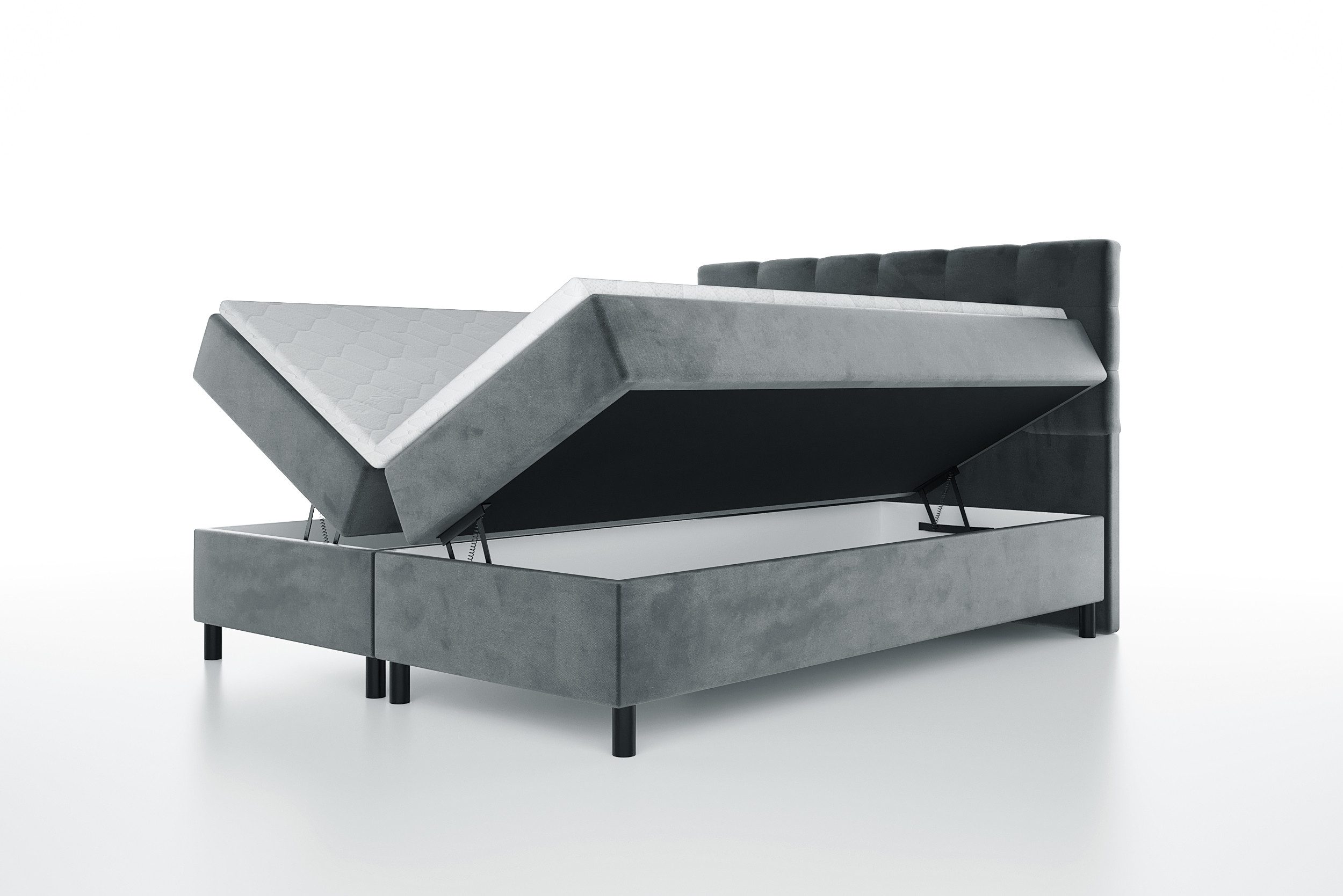 thematys Boxspringbett Luxus mit Bettkasten 140x200–180x200cm - Velours Bezug (Polsterbett Bonnellfederkern Matratze H3 + Gratis 3cm Topper, – Doppelbett mit St – Bild 5 von 5