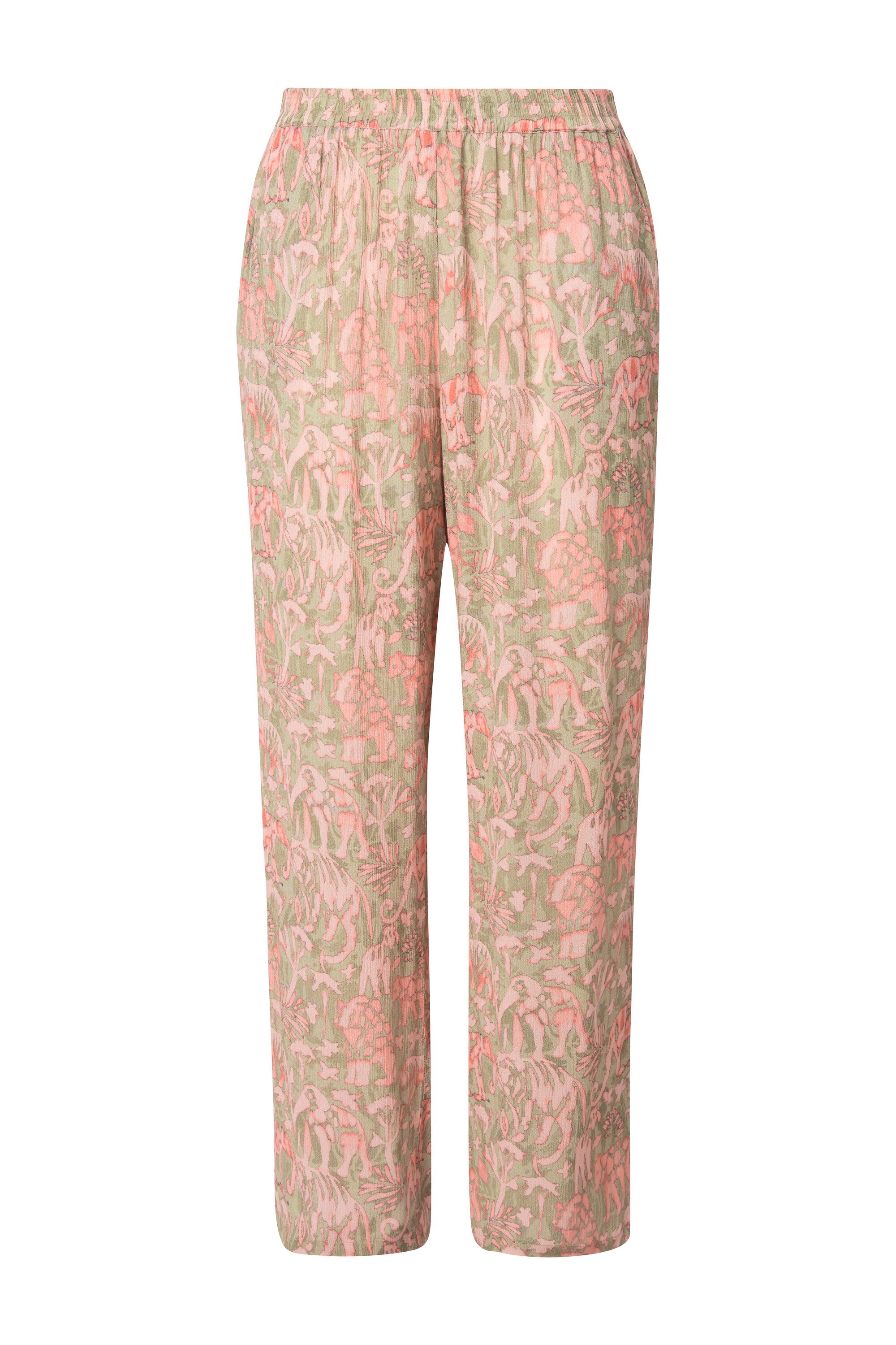 Ulla Popken Schlupfhose Hose Rose Safaridruck weites Bein Elastikbund günstig online kaufen