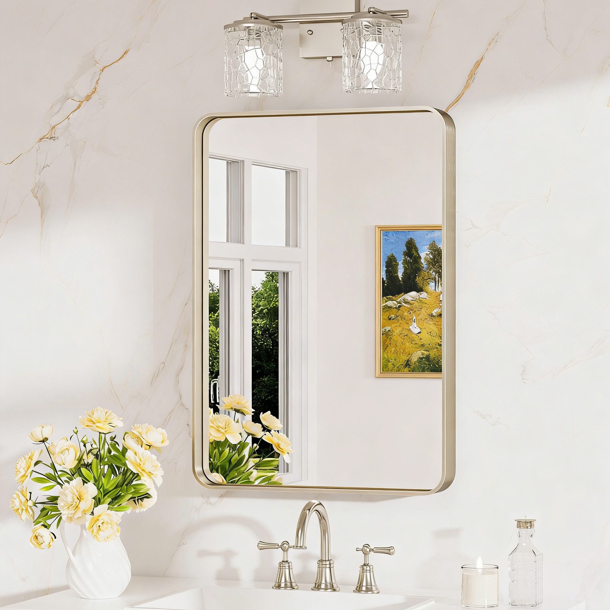 Keonjinn Wandspiegel Spiegel mit Metallrahmen, Gehärtetem Glas Badspiegel (Montage quer & hoch), Rechteckiger Spiegel für Badezimmer, Wohnzimmer, Schlafzimmer
