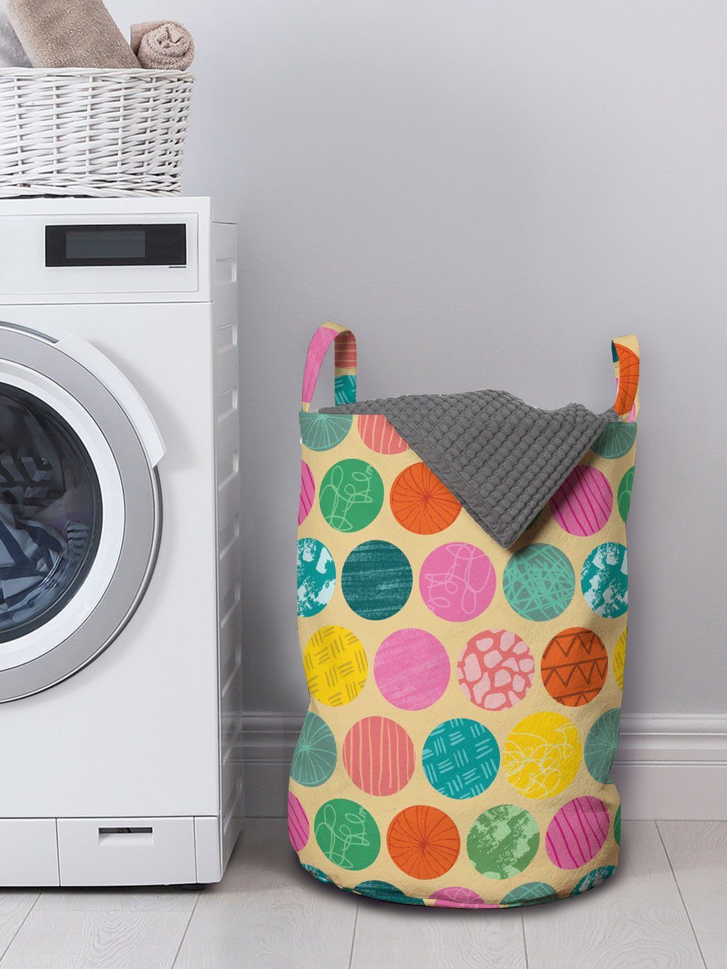 Kreise mit Abakuhaus Kordelzugverschluss Wäschekorb Abstrakt Griffen für Rhythmische Bunte Waschsalons, Wäschesäckchen