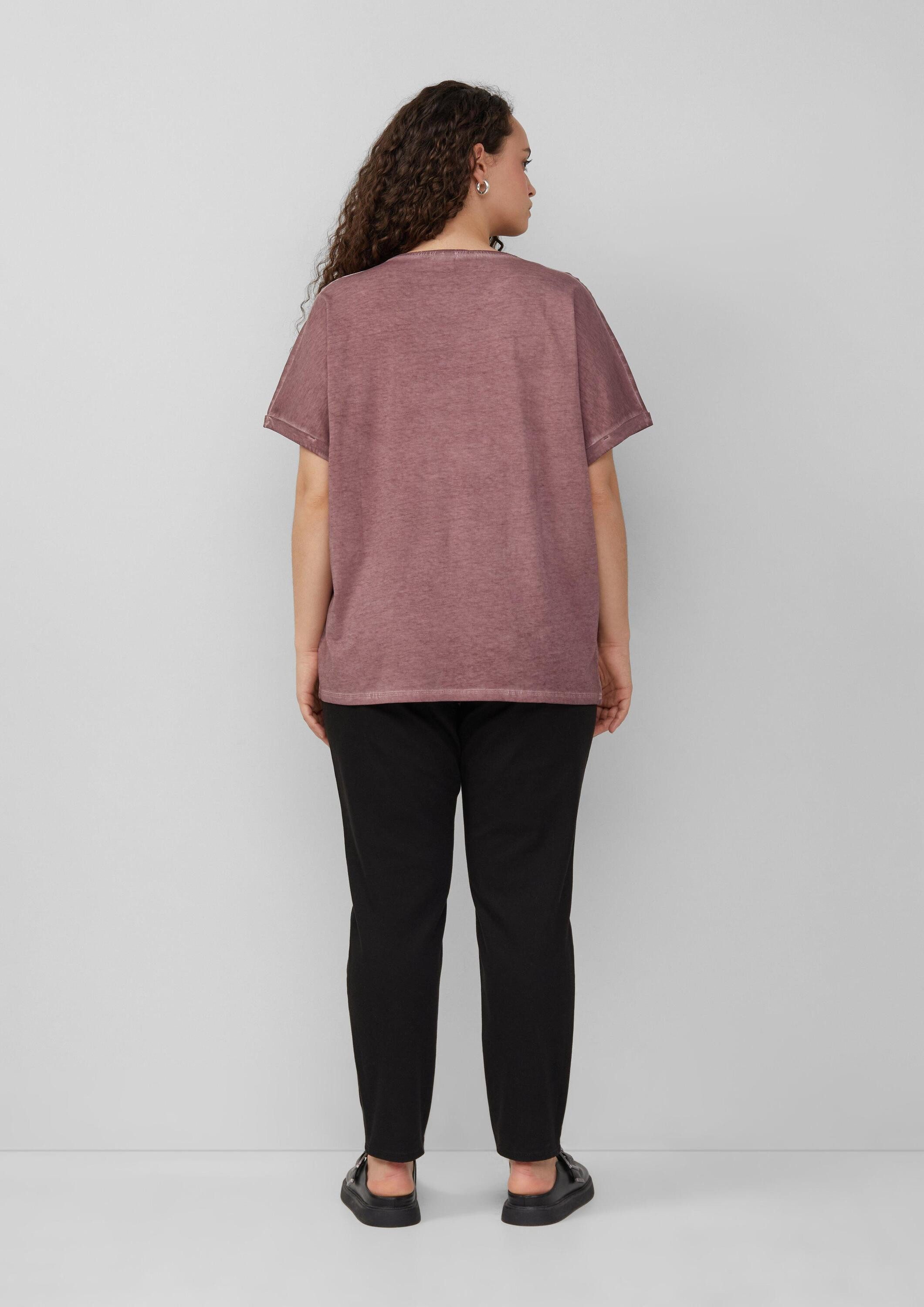 QS Kurzarmshirt T-Shirt Gewaschenes T-Shirt mit Frontprint