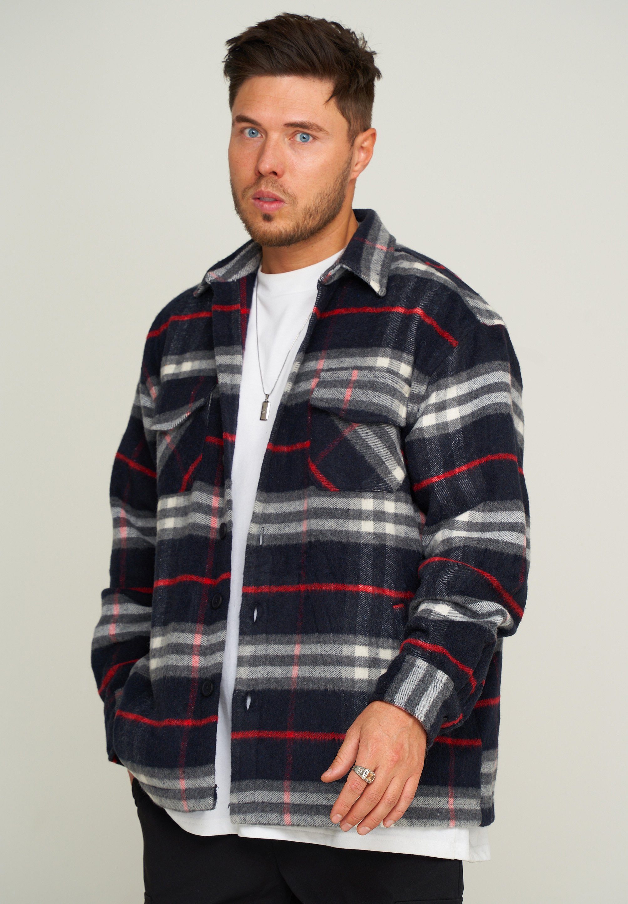 2Y Premium Flanellhemd 2YJOENSUU Oversized Navy-Red Flanell