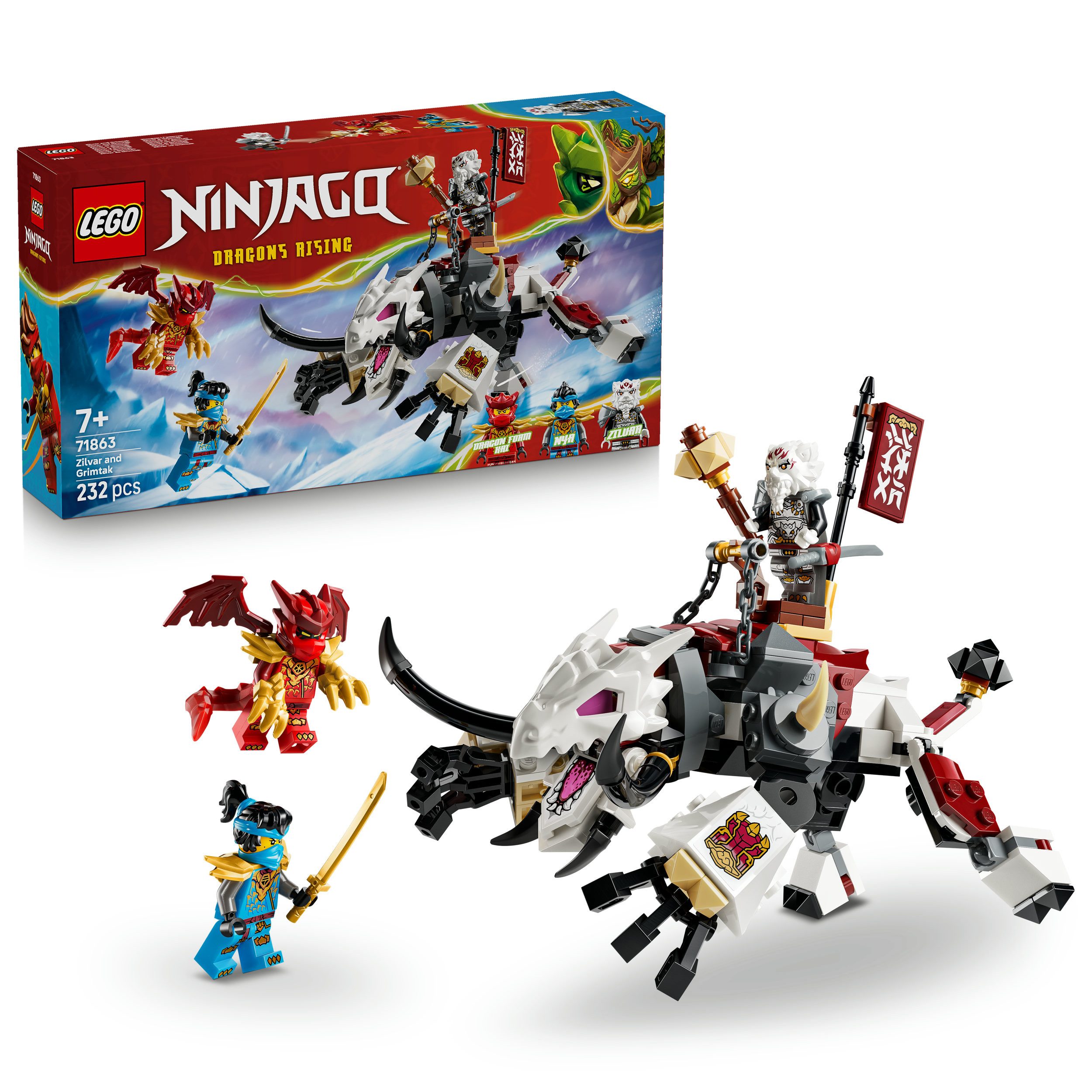 LEGO® Zilvar auf seinem Drachentier Grimtak (71863), LEGO Ninjago Konstruktionsspielsteine, (232 St), Made in Europe