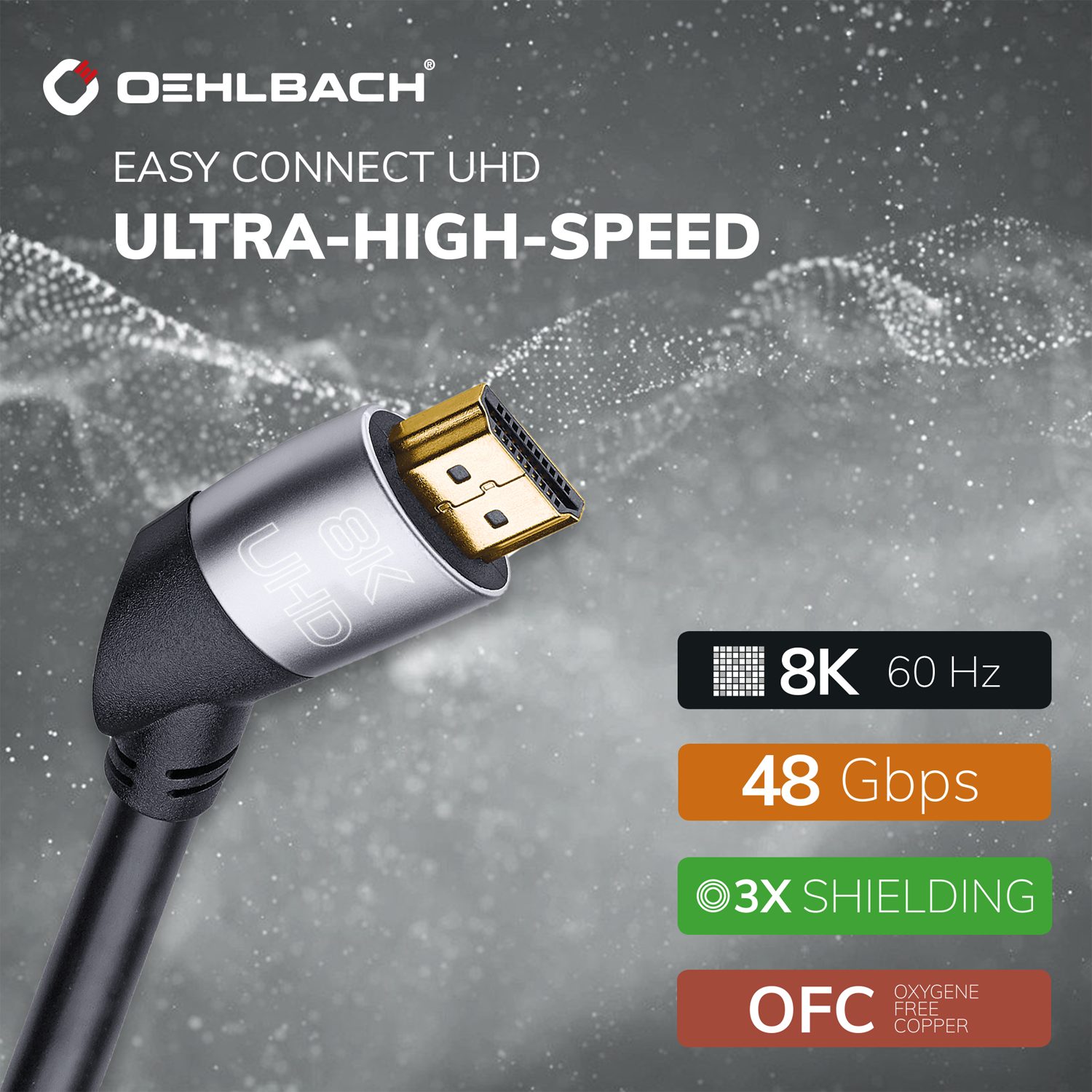 - Kabel HDMI, 48 HDMI High-Speed HDMI® 3-fach cm), Easy High Oehlbach bis Speed, Schirmung, Connect Ultra Gbit/s (150 8K Datenrate Ultra zu 8K UHD HDMI-Kabel,