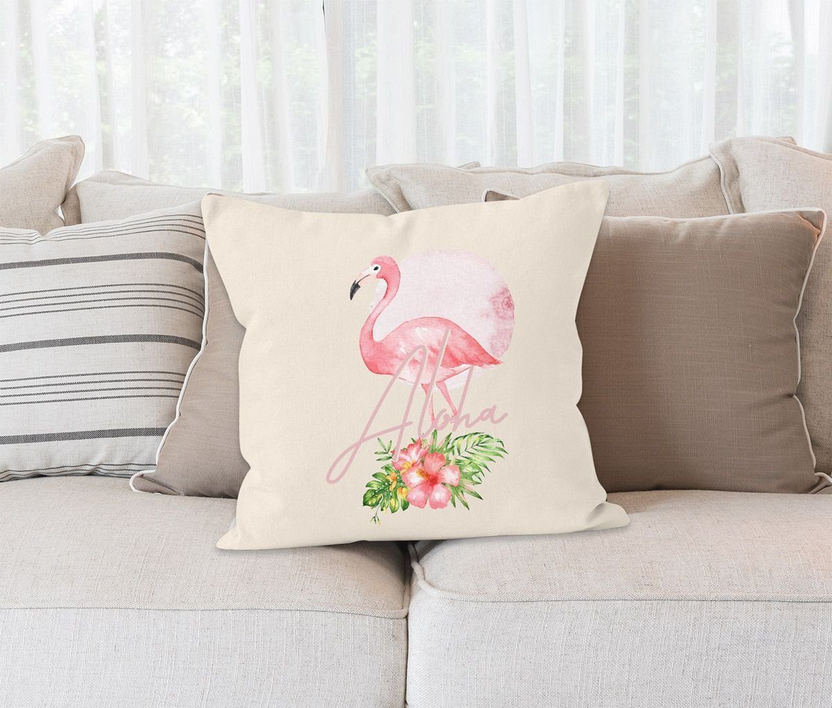 Baumwolle Kissenbezug Summer Jungle Kissen-Hülle Dekokissen quadratisch Deko-Kissen natur Tropical Hummingbird Autiga® Flamingo Autiga Paradise Aloha