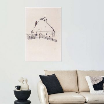 Posterlounge Poster Egon Schiele, Wohnhaus mit Zaun, Wohnzimmer Minimalistisch Malerei