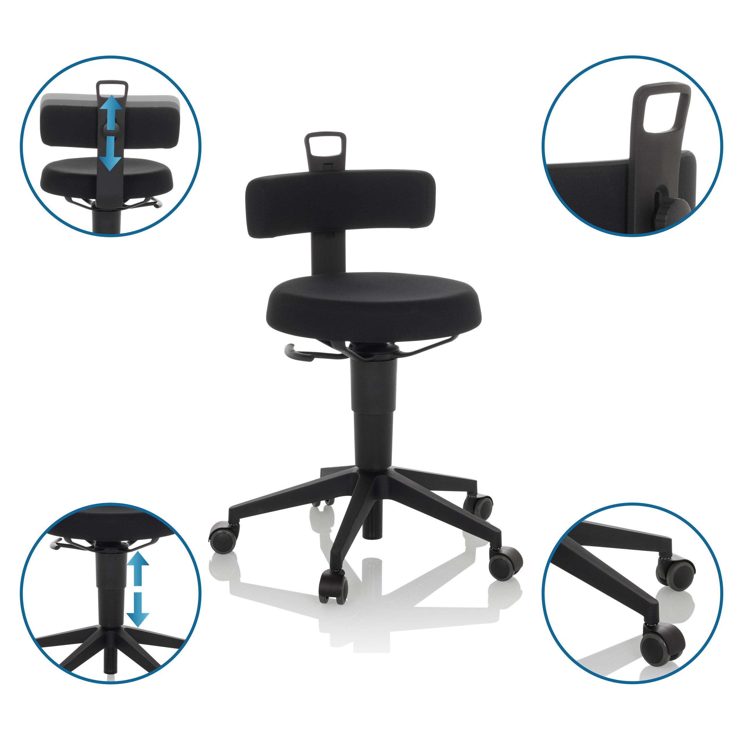 hjh OFFICE Arbeitshocker Drehhocker TOP WORK FLEX Stoff ohne Armlehnen, Drehhocker Arbeitsstuhl, bewegliche Sitzfläche und Lehne, ergonomisch