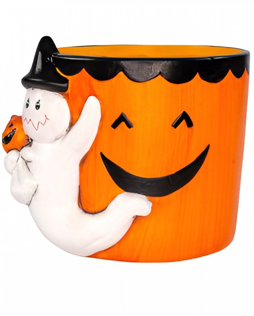 Horror-Shop Dekoobjekt Halloween Kürbis Keramik Pflanzentopf mit Geist