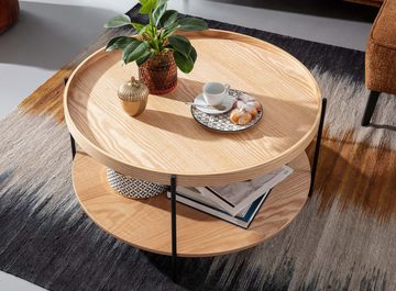 Wohnling Couchtisch WL6.491 (78x78x40 cm Sofatisch Holz / Metall, Tisch Eiche), Kaffeetisch Rund, Design Wohnzimmertisch Modern