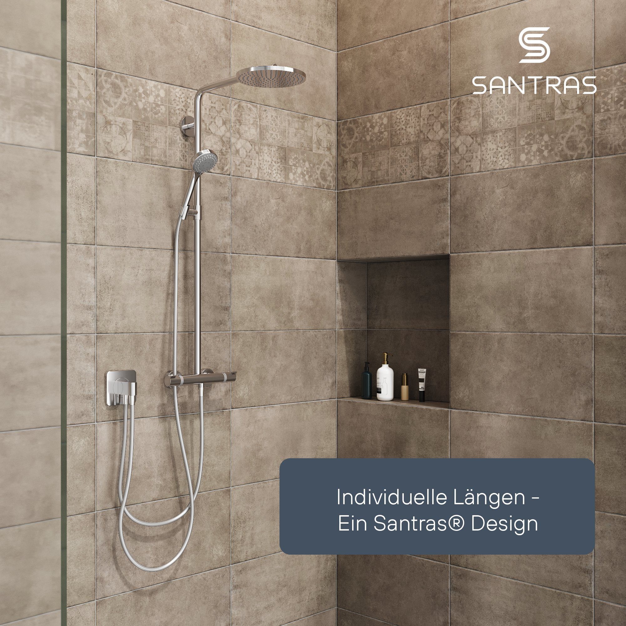 Santras Handbrause in Chrom - dreifach verstellbarer Duschkopf mit Wassersparer