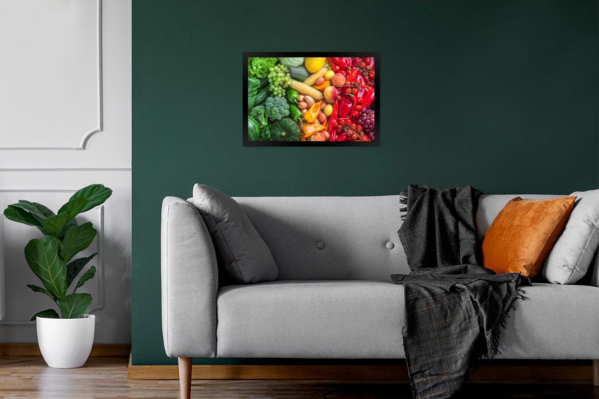 MuchoWow Poster - Wandposter, - Obst Wanddeko, Bilderrahmen Gerahmtes (1 Schwarzem Poster, Gemüse St), Bilder, Regenbogen