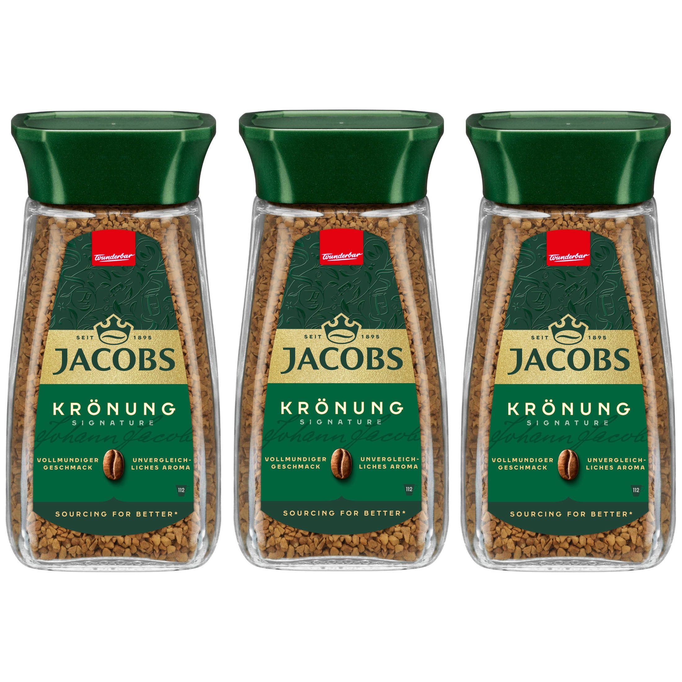 JACOBS Kaffee Löskaffee Krönung 3 x 200 g Gläser Instantkaffee - 600 g, (Packung, 3er Pack)