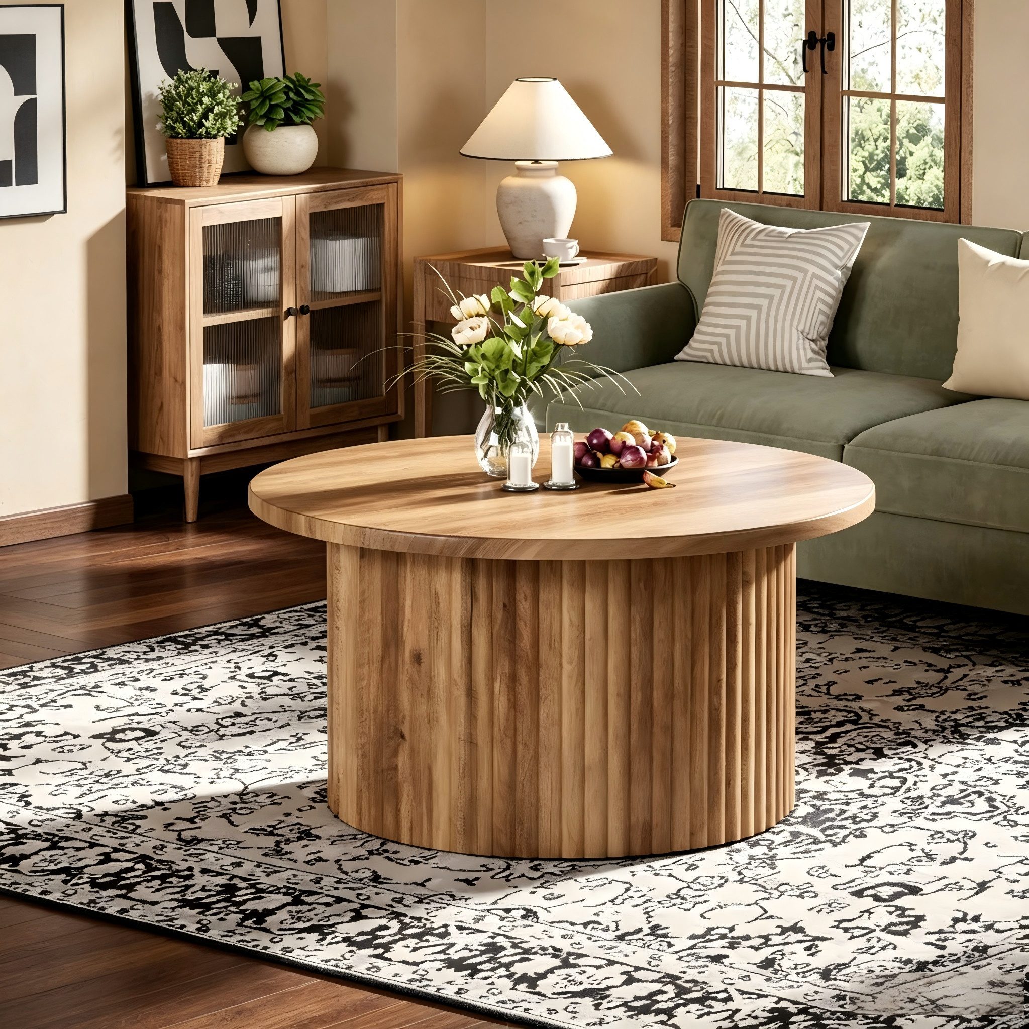 Celya Couchtisch 80 cm Runde Landhaus-Couchtisch (Metallgestell Mit Holzoptik-Platte Für Wohnzimmer) – Bild 5 von 5