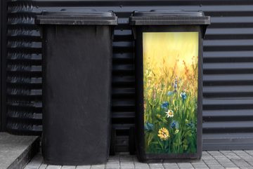 MuchoWow Wandsticker Blumen - Aquarell - Sonne (1 St), Mülleimer-aufkleber, Mülltonne, Sticker, Container, Abfalbehälter