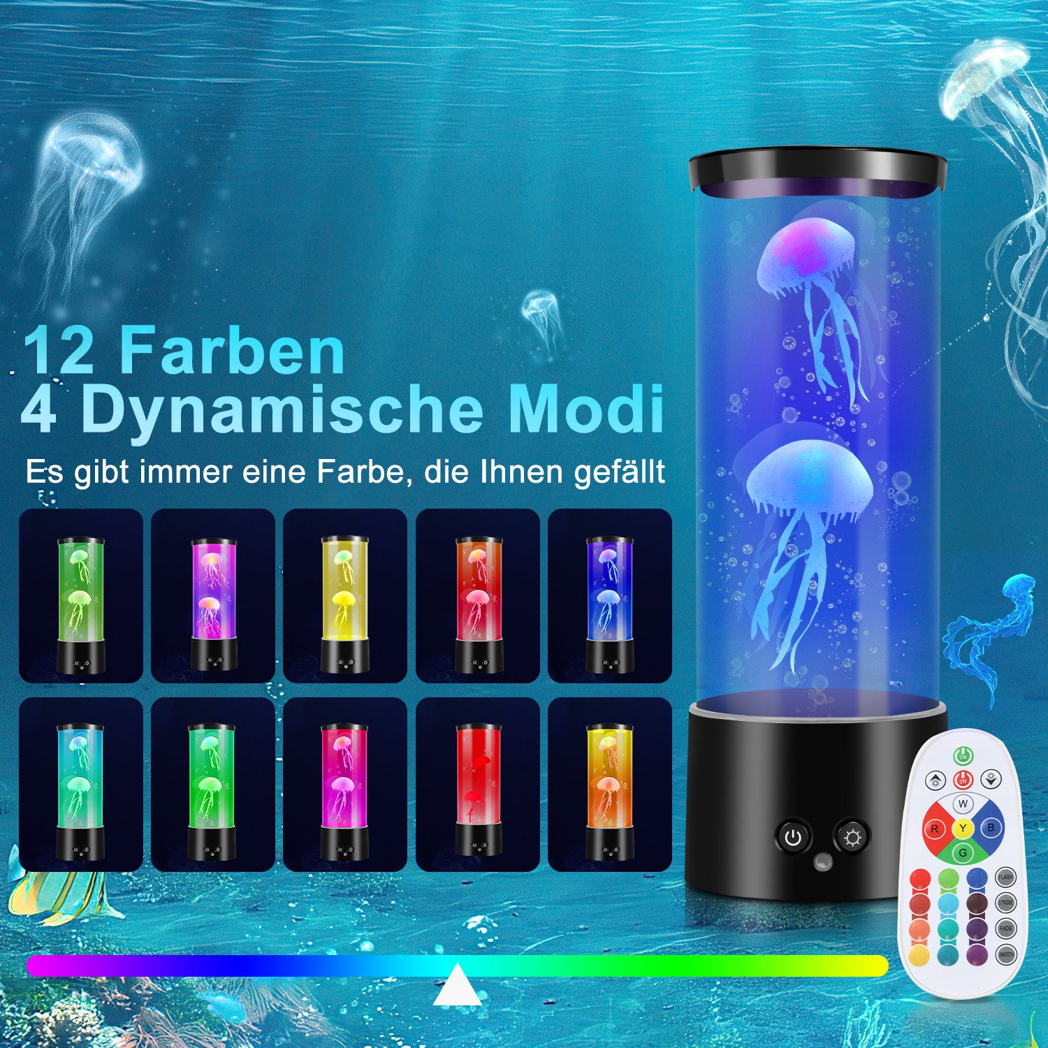 Clanmacy Lavalampe LED Quallen Lava Lampe Lichtmodi Mit Fernsteuerung Nachtlicht RGB