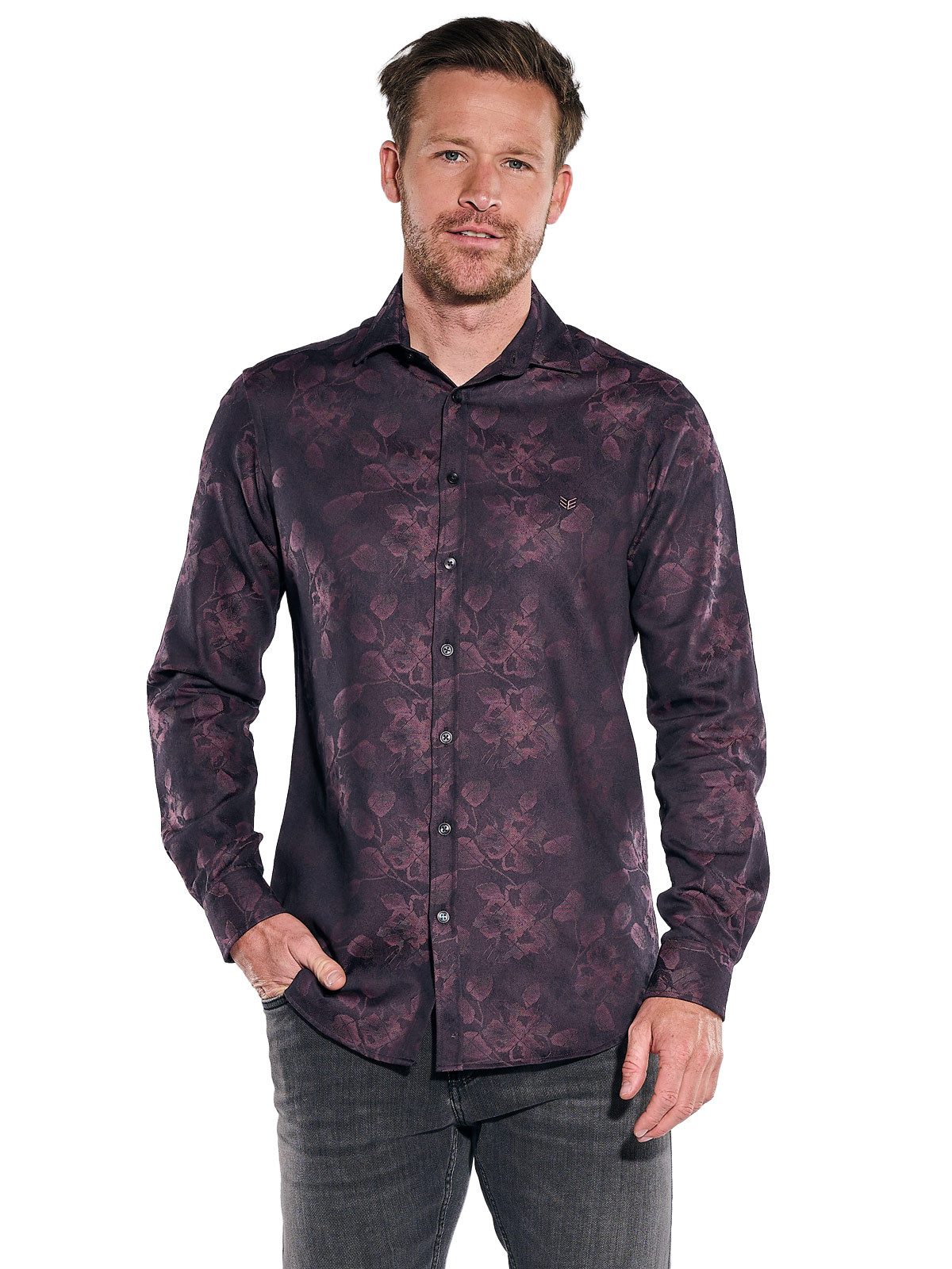 ENGBERS GERMANY Langarmhemd Herren Langarm Hemd mit floralem Muster, Bordeaux