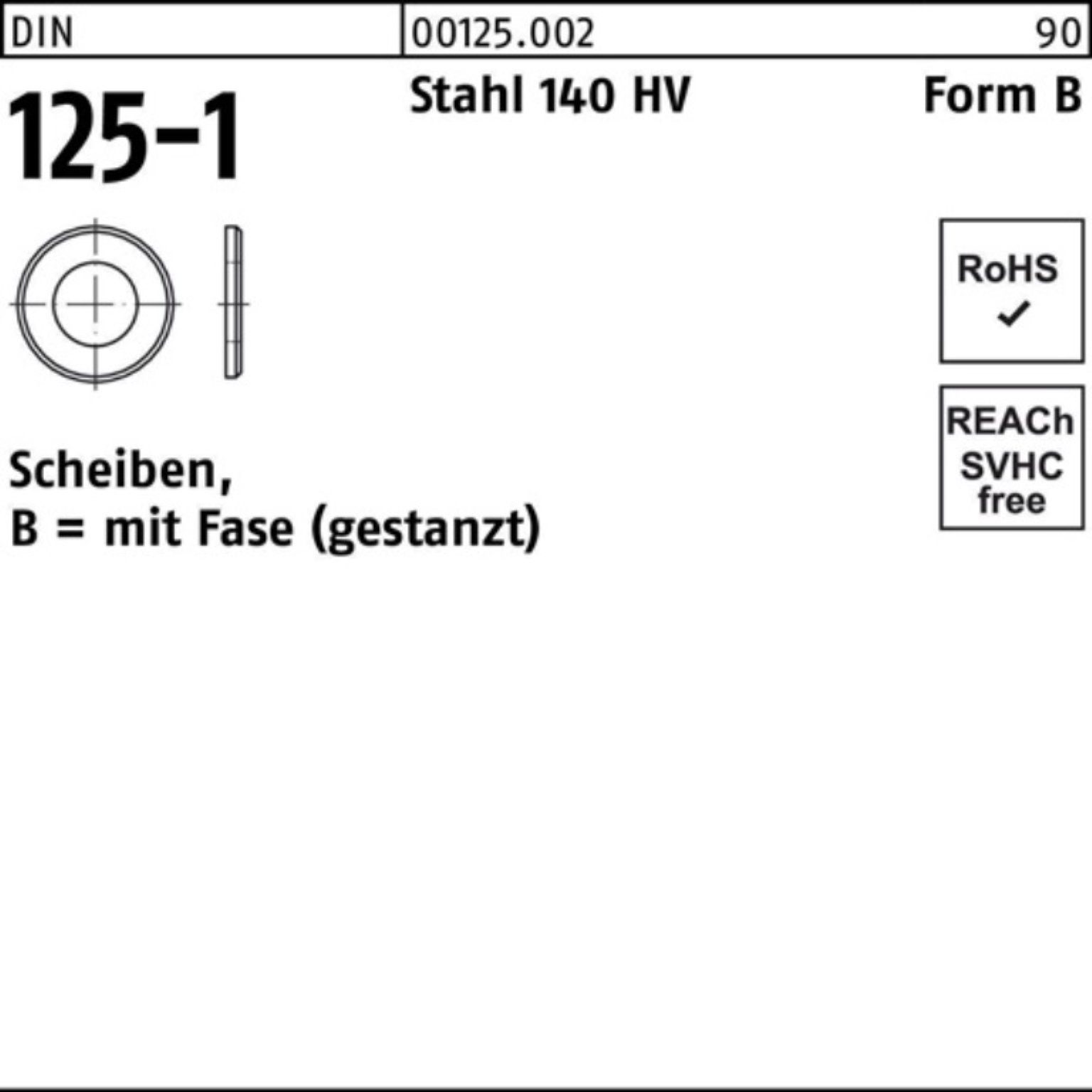 Reyher Unterlegscheibe 100er Pack Unterlegscheibe DIN 125-1 B 28x 50x4 Stahl 140 HV 50 Stück