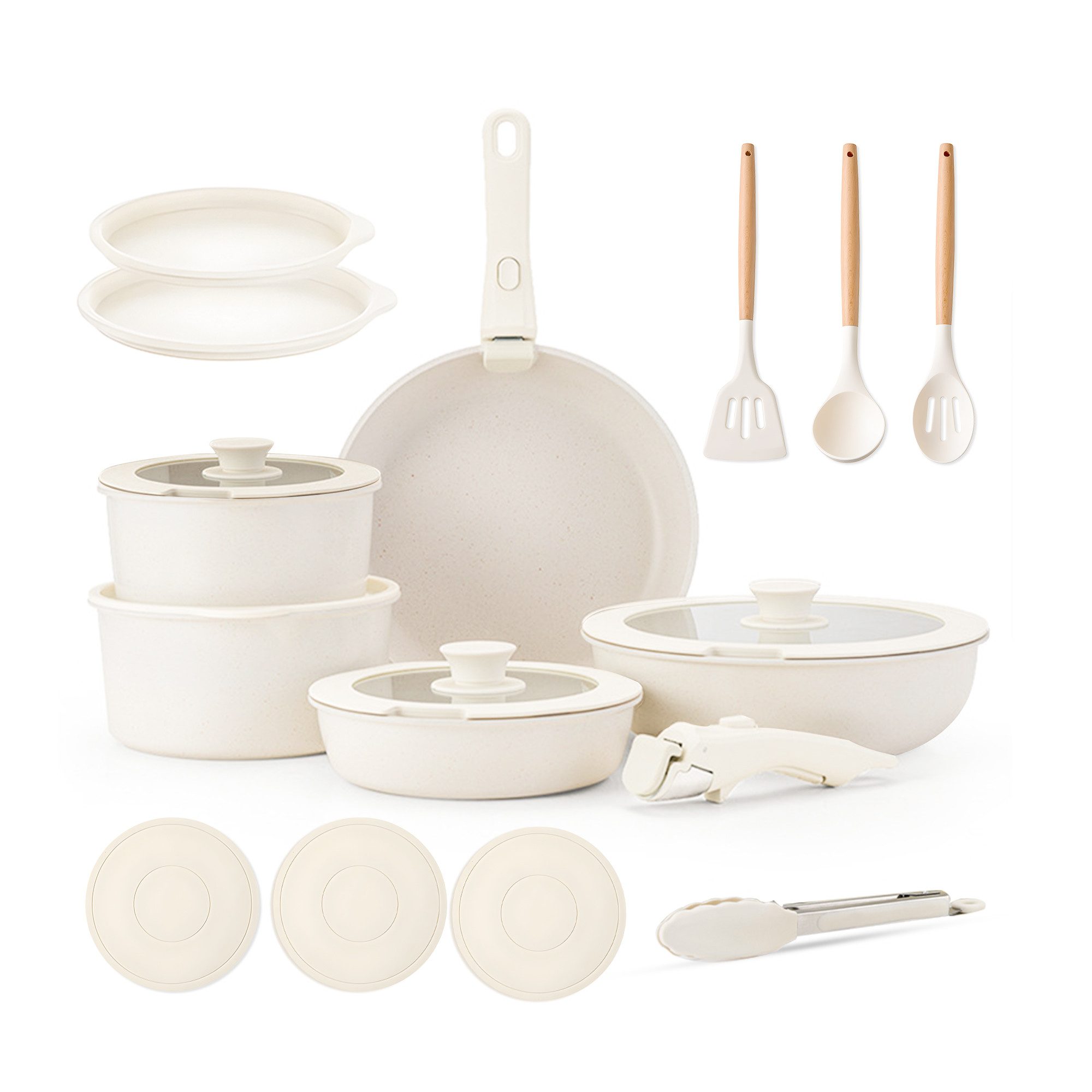 SEHAUSEU Pfannen-Set Topf-Set Kasserolle Bratpfanne mit abnehmbarer Griff, Antihaft,weiß, (19-tlg), 7-tlg.&19-tlg.
