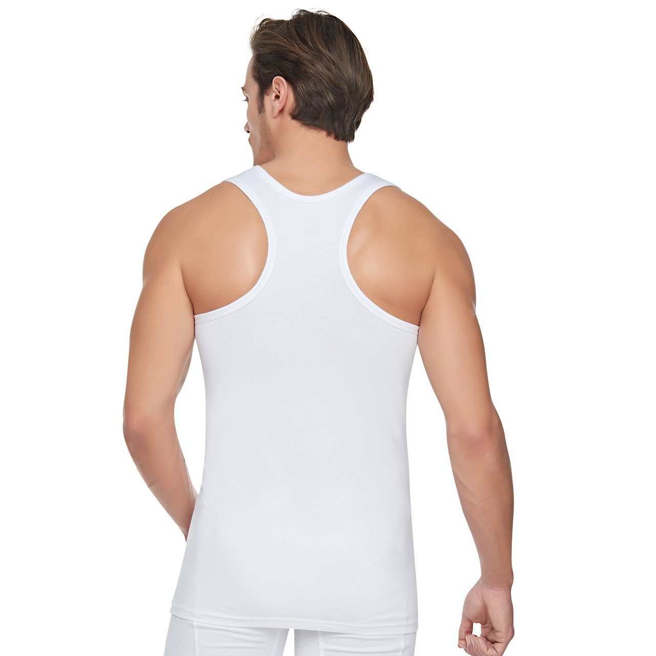 Selef Creation Unterhemd 4er Pack Rambo Herren Unterhemd Feinripp Tank-Top 100% Baumwolle schnelltrocknendes, geruchshemmende Eigenschaften Weiß