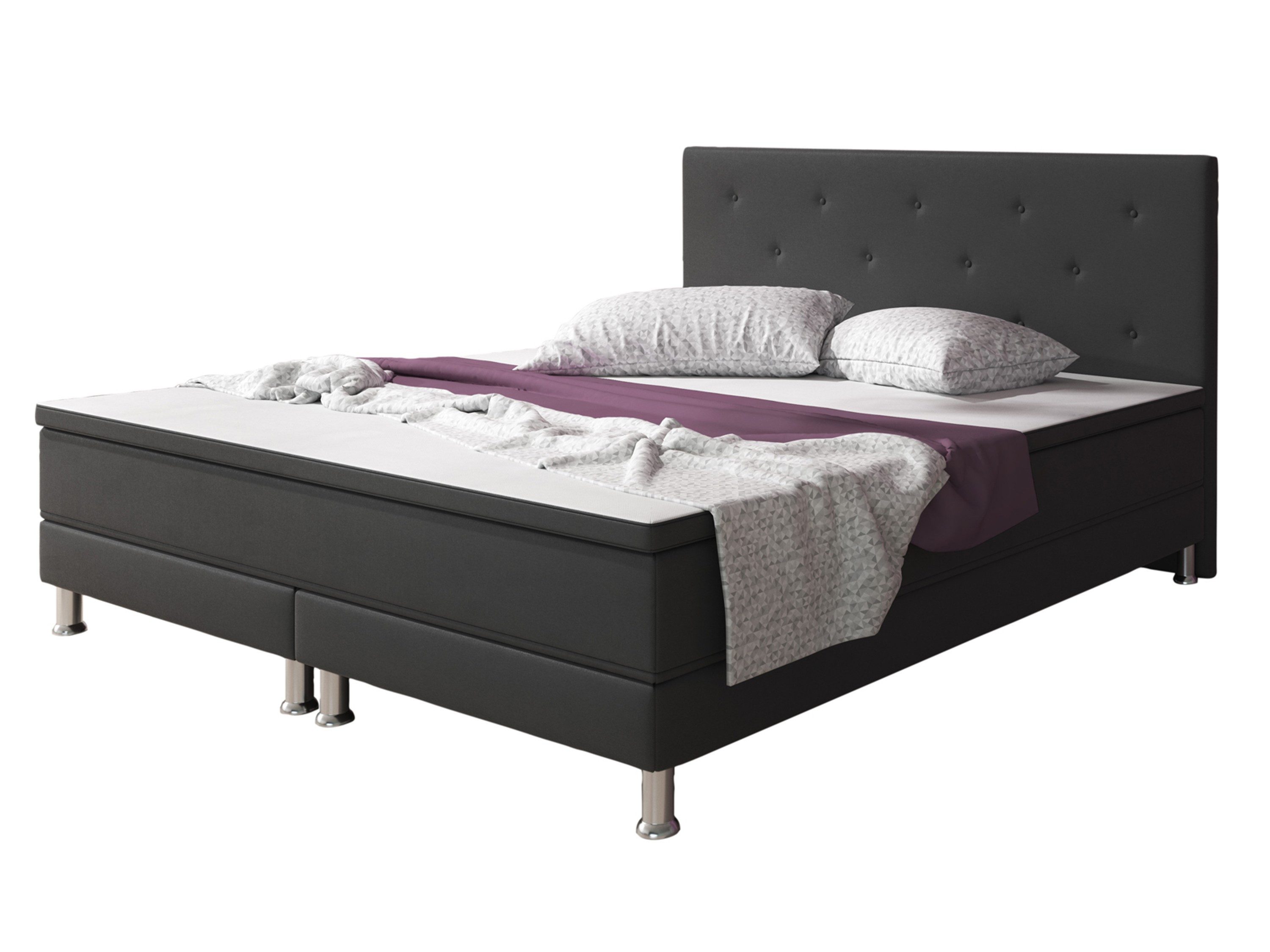 inter Boxspringbett E1 180x200 cm Webstoff, inkl. Matratzen und Topper