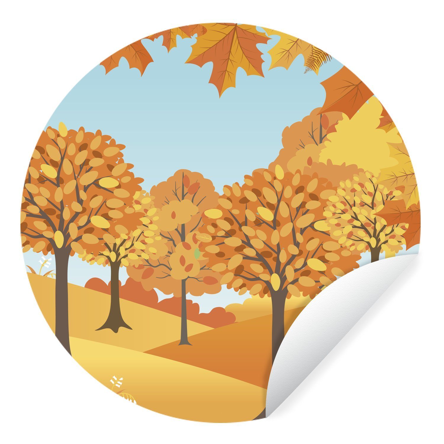 MuchoWow Wandsticker Eine Illustration von Herbstbäumen (1 St), Tapetenkreis für Kinderzimmer, Tapetenaufkleber, Rund, Wohnzimmer | Wandtattoos