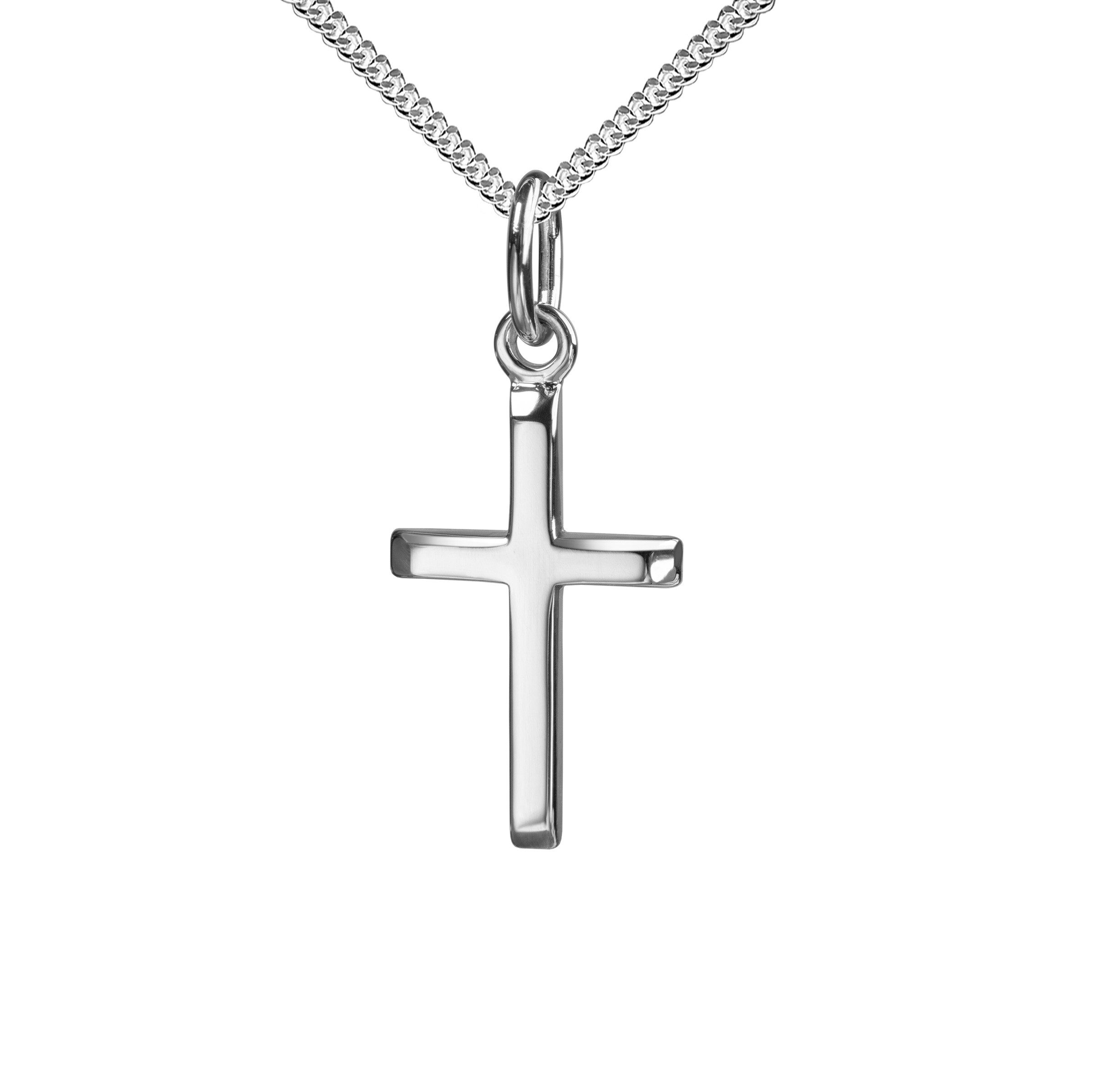 Kreuzkette 585 Weißgold Kreuz-anhänger klein hochglanz - Made in Germany