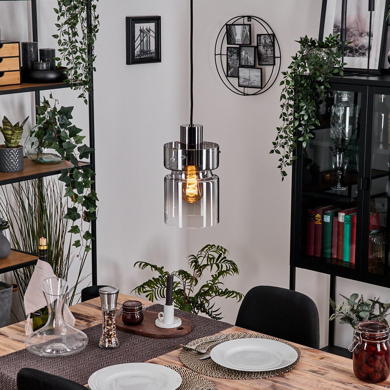 hofstein Hängeleuchte 1-flammige Hängelampe aus Metall/Glas in Chrom/Rauchf günstig online kaufen