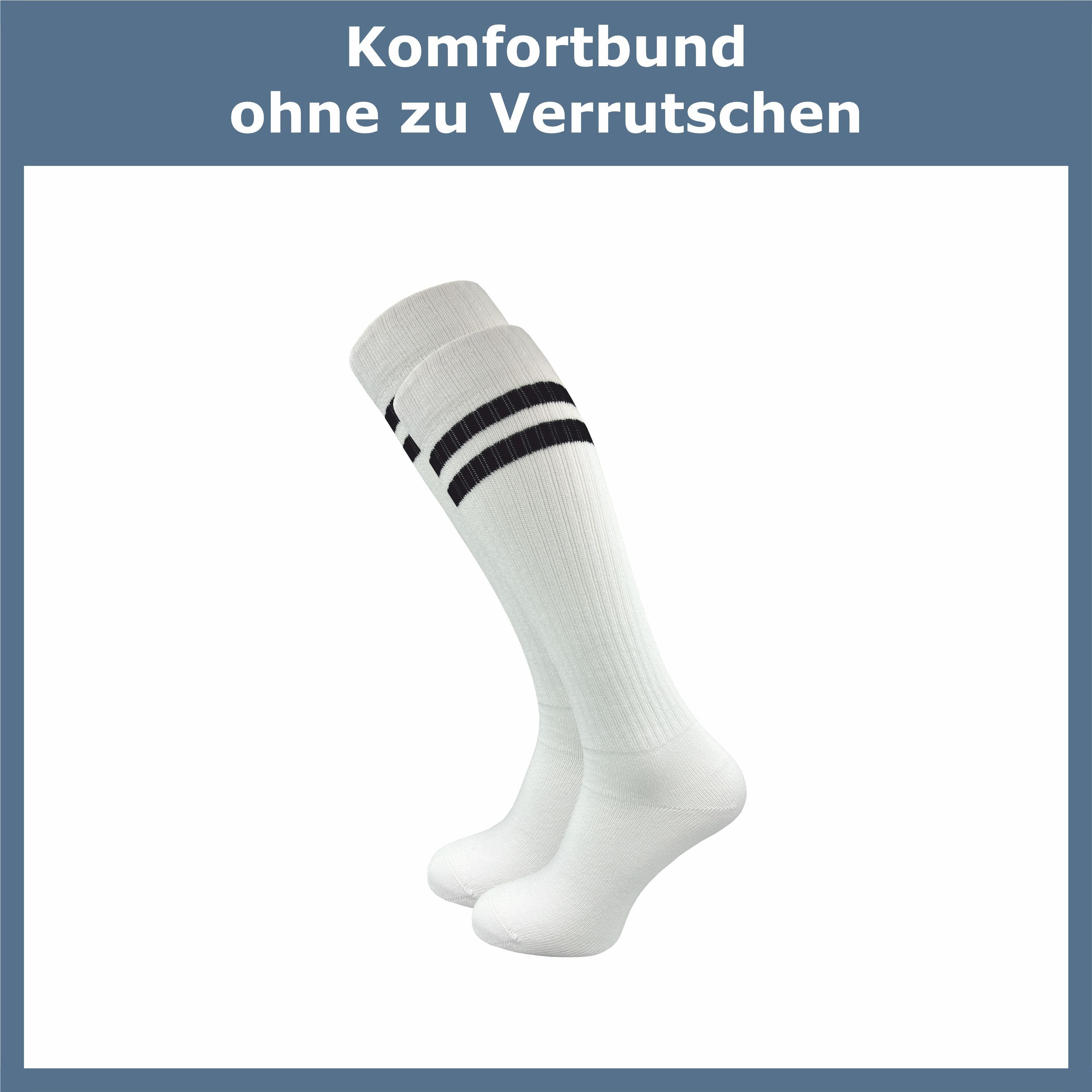 GAWILO Kniestrümpfe Retro für Damen mit Streifen sportlichen weiß auch Knielange schwarz, Look Baumwolle Socken Wandern (2 weiß geeignet stylischen Paar) & Streifen, mit - aus im zum