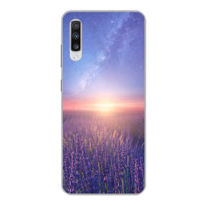 MuchoWow Handyhülle Lavendel - Milchstraße - Blumenwiese Phone Case Handyhülle Samsung Galaxy A70 Silikon Schutzhülle