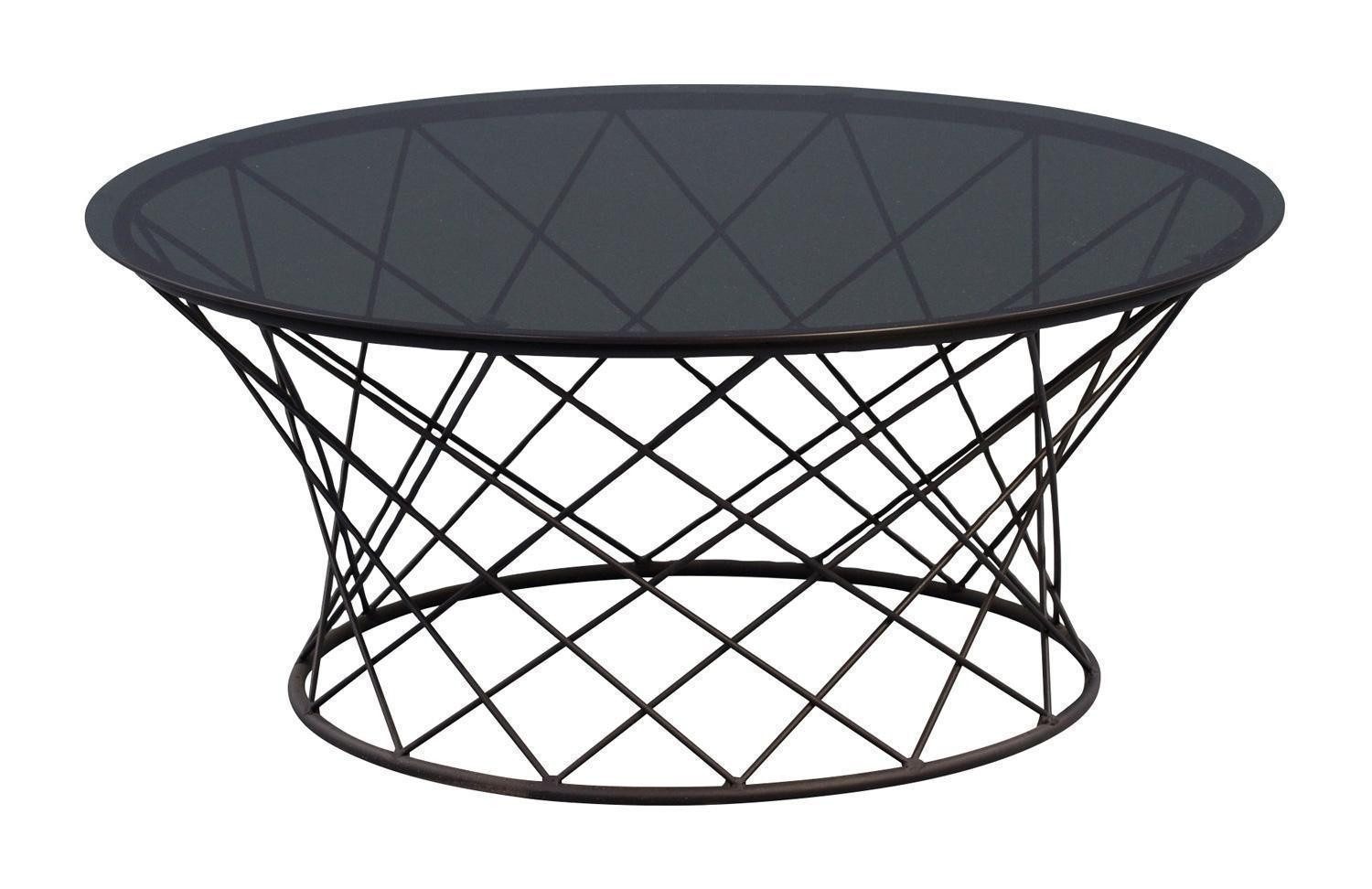 M2 Kollektion Couchtisch NOA, Grauglas, Metallgestell, Schwarz, Ø 80 cm