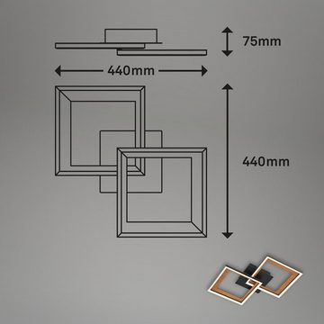 Briloner Leuchten LED Deckenleuchte 3726-015, LED fest verbaut, Warmweiß, dimmbar, Memoryfunktion, schwenkbar, schwarz, Holz, 3000K warmweiß