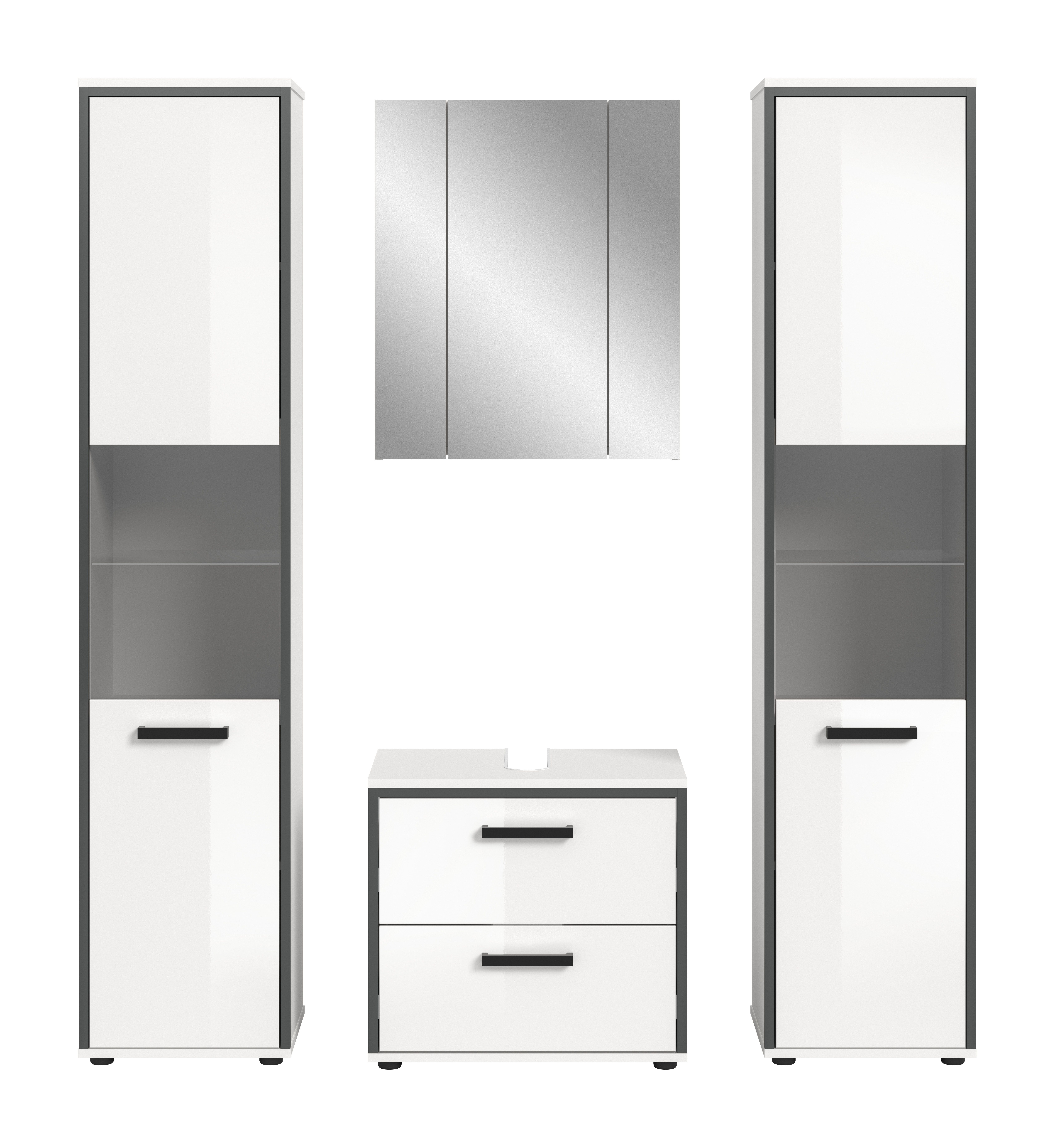 welltime Badmöbel-Set KAJO, 4-tlg. Badkombination, weiß hochglanz, (Set, 4-St., Set, best. aus:2Hochschränken, 1 WBU, 1 Spiegelschrank), Bad-Kombination,Bad-Möbel,Badezimmer,Kombinationen,Kombi